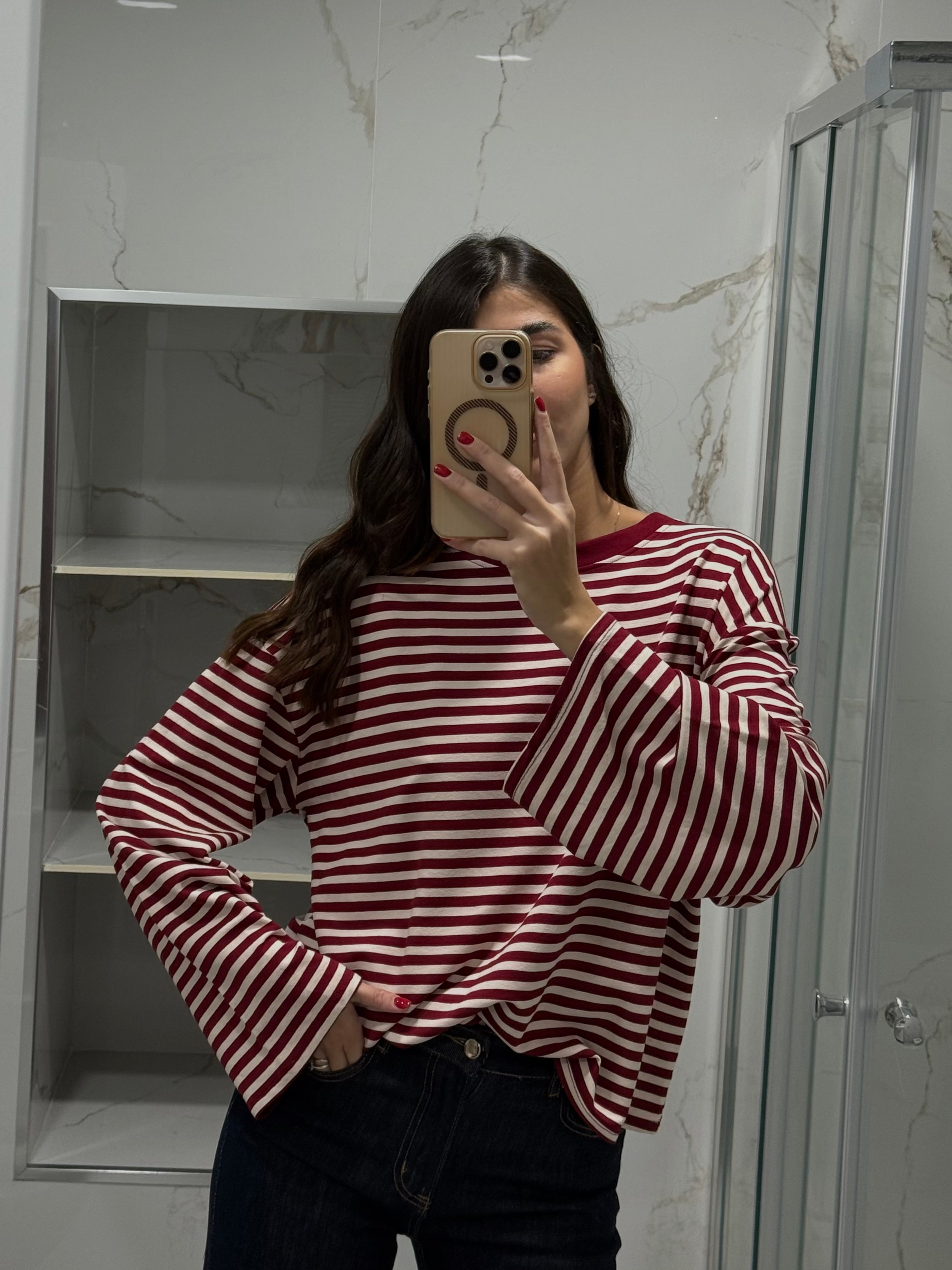 Maglia manica larga bordeaux e bianca