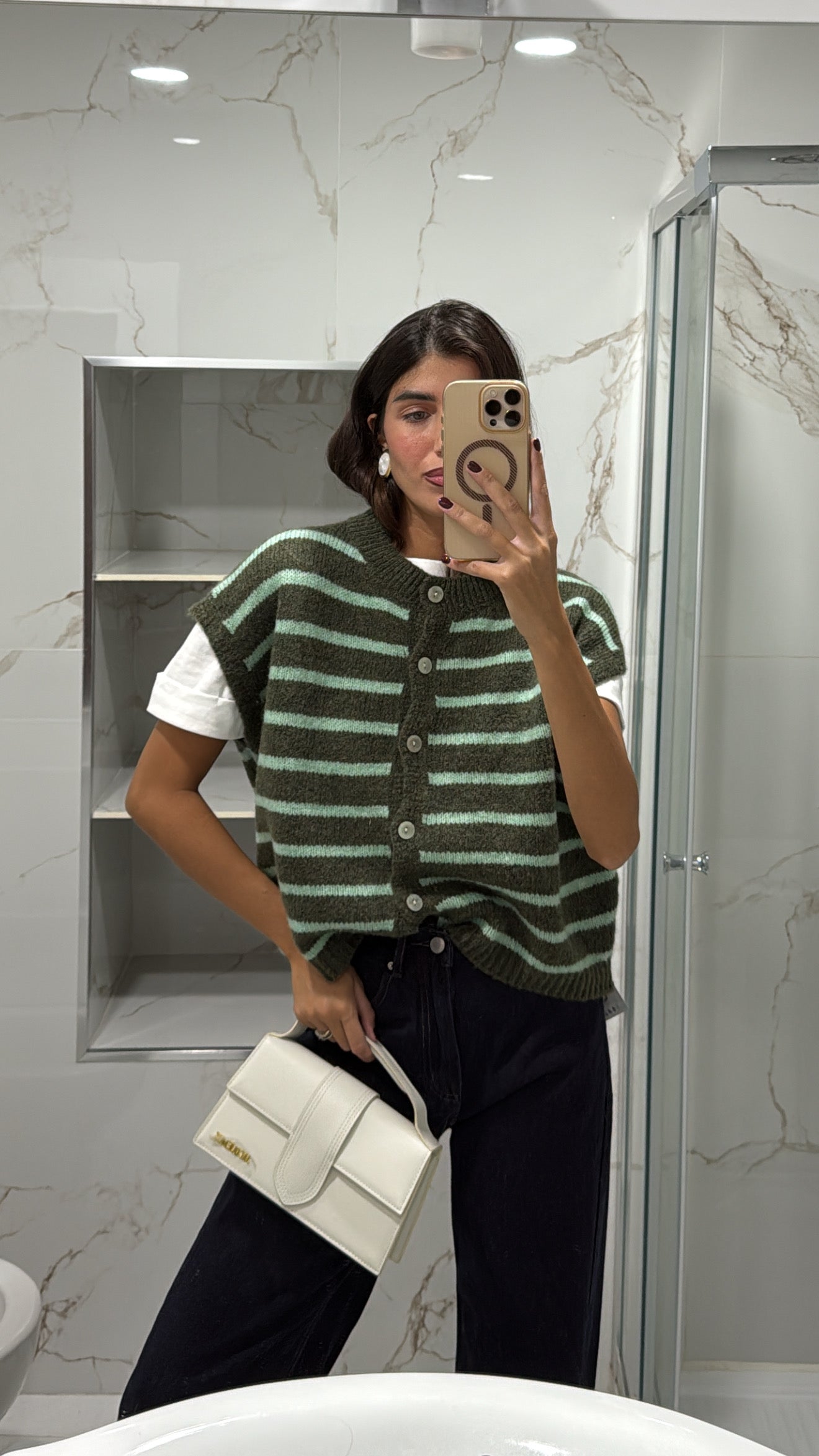 Gilet a righe verde scuro