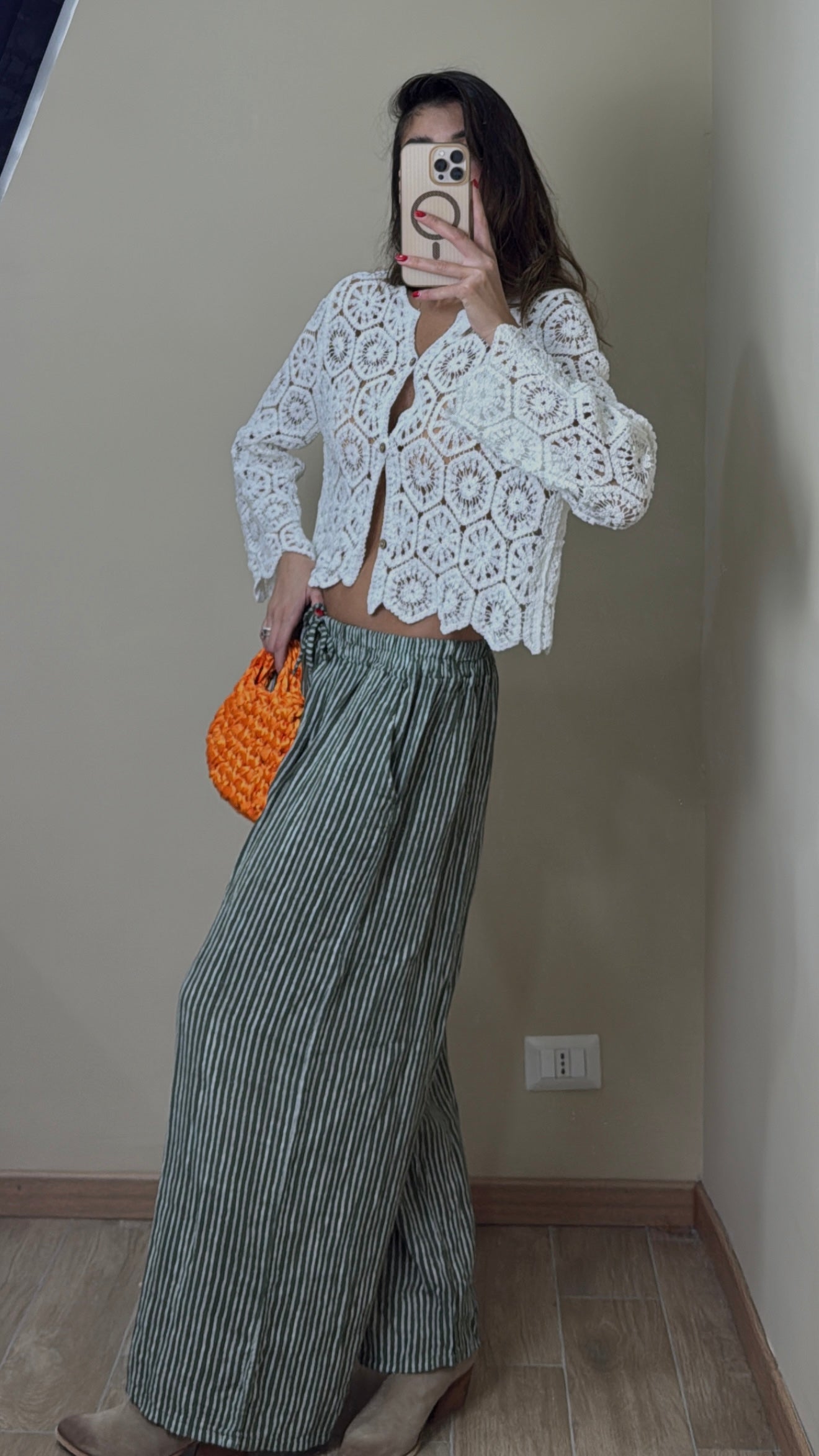 Pantalone in cotone righe verde - LadyB Shop Online