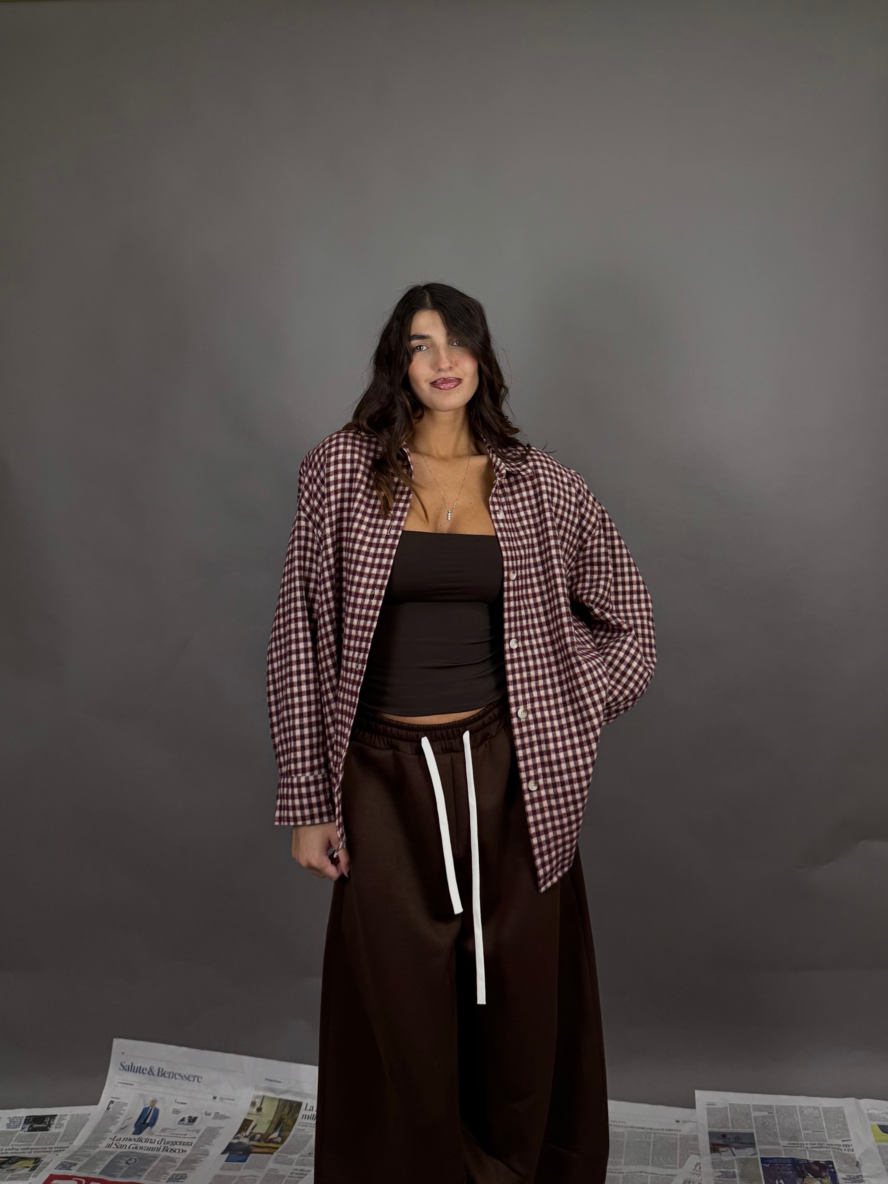 Camicia Sandra rosa e bordeaux