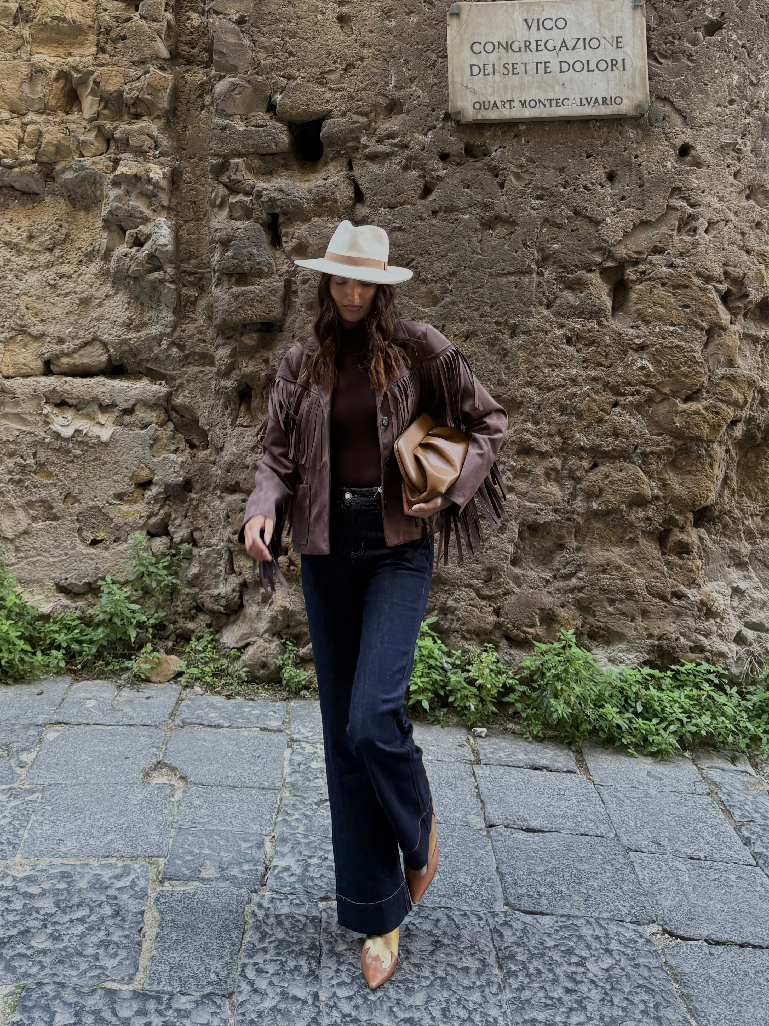 Giacca frange marrone