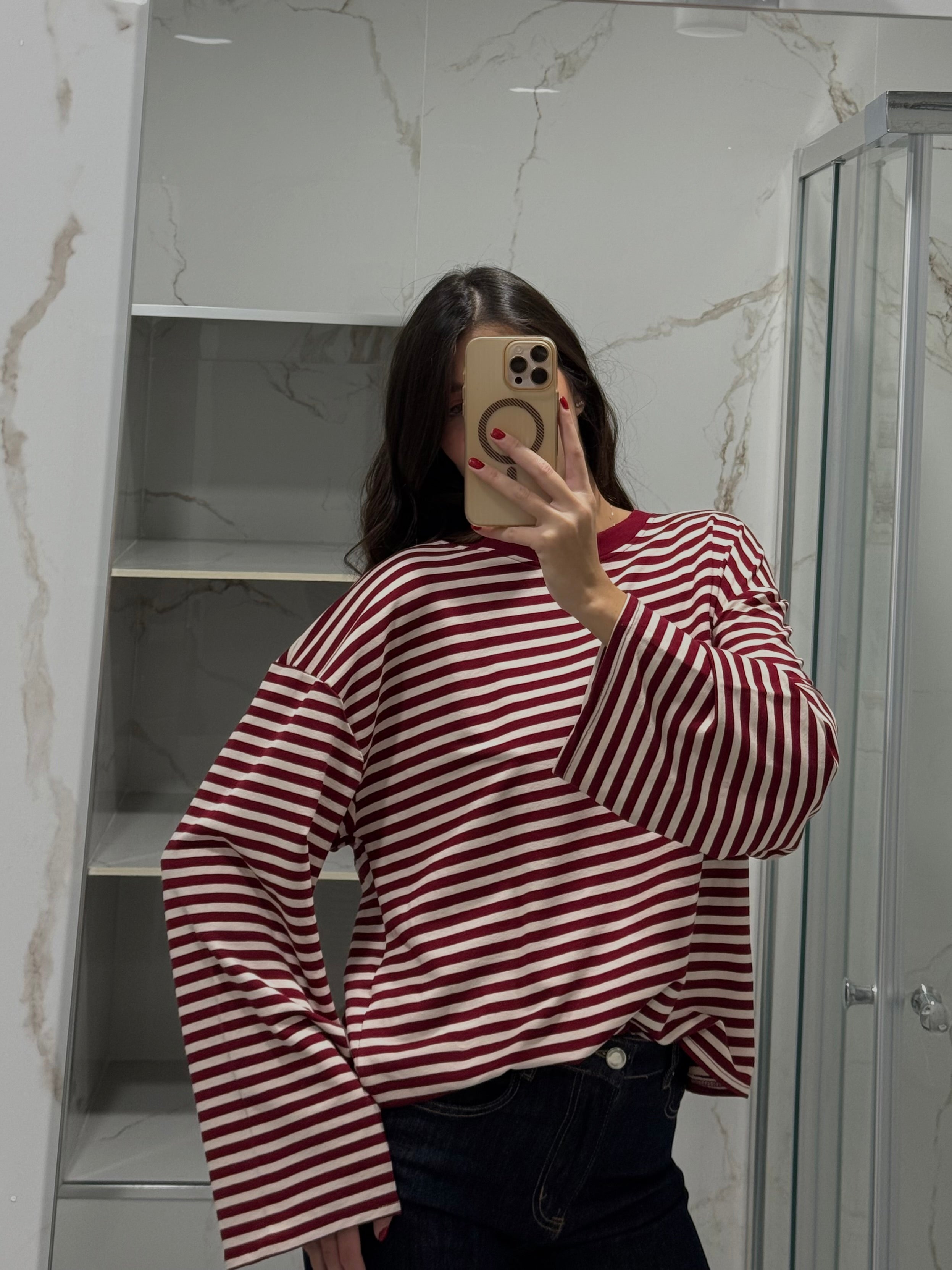 Maglia manica larga bordeaux e bianca