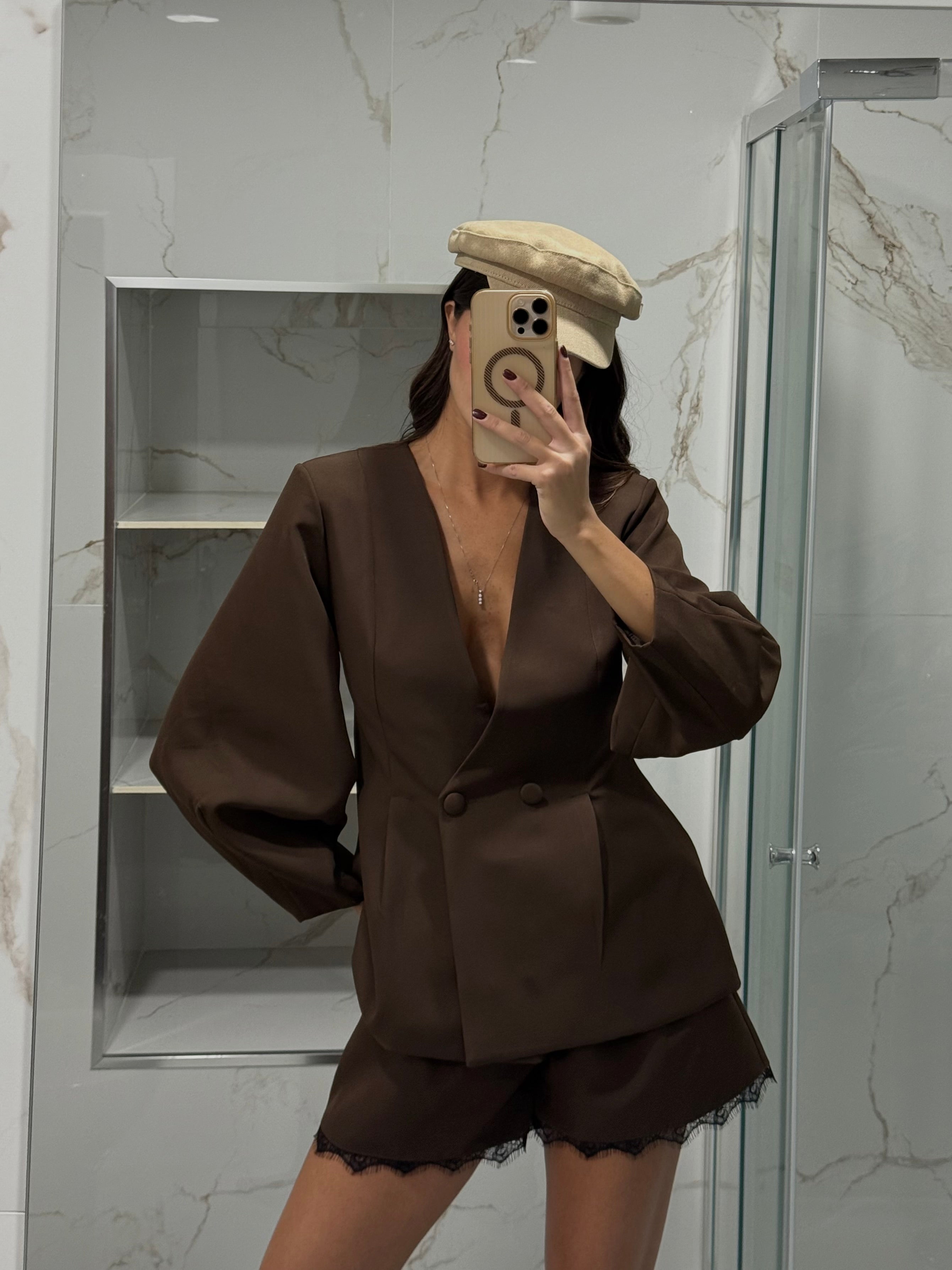 Blazer manica sbuffo marrone