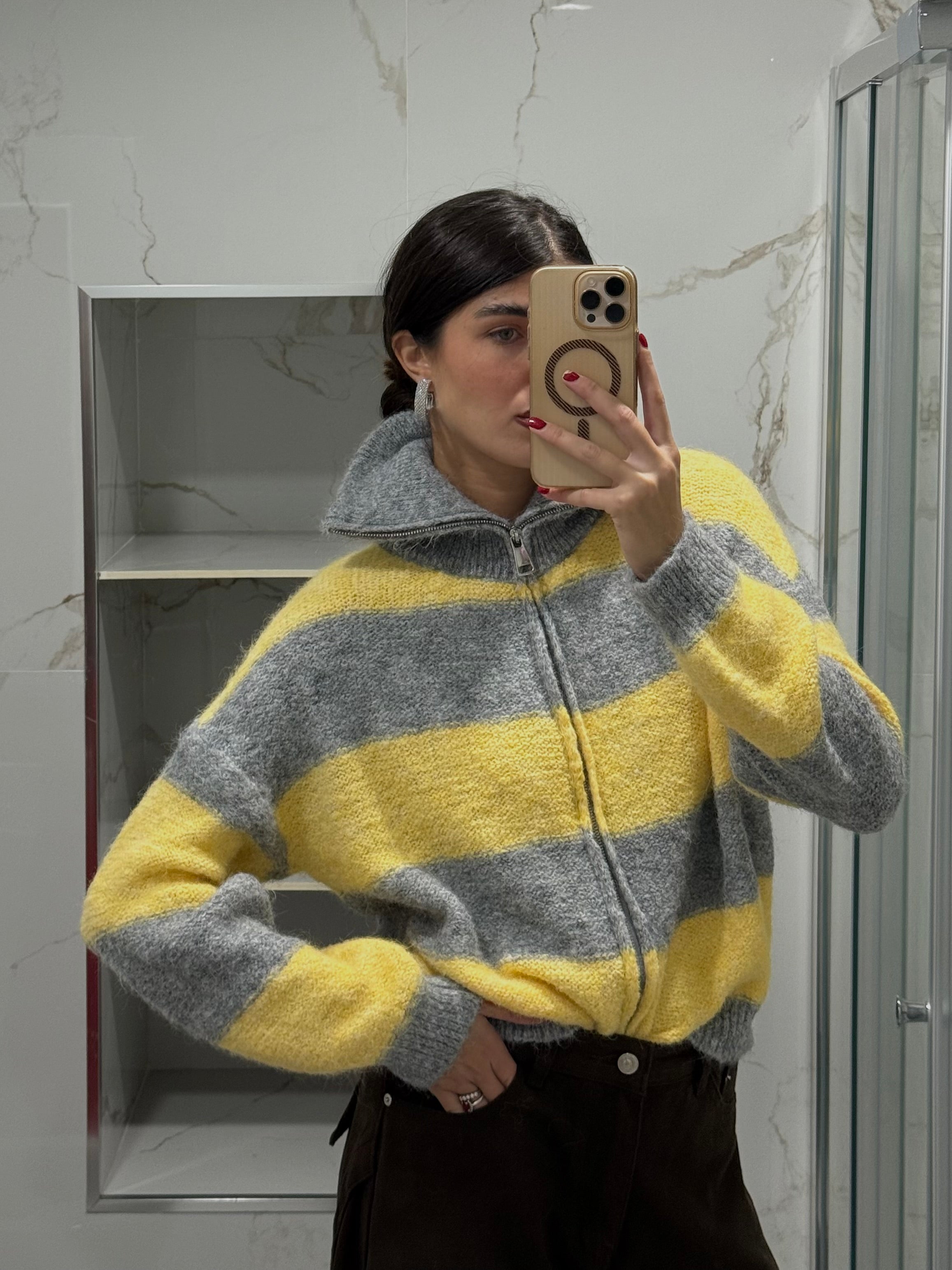 Cardigan righe grigio