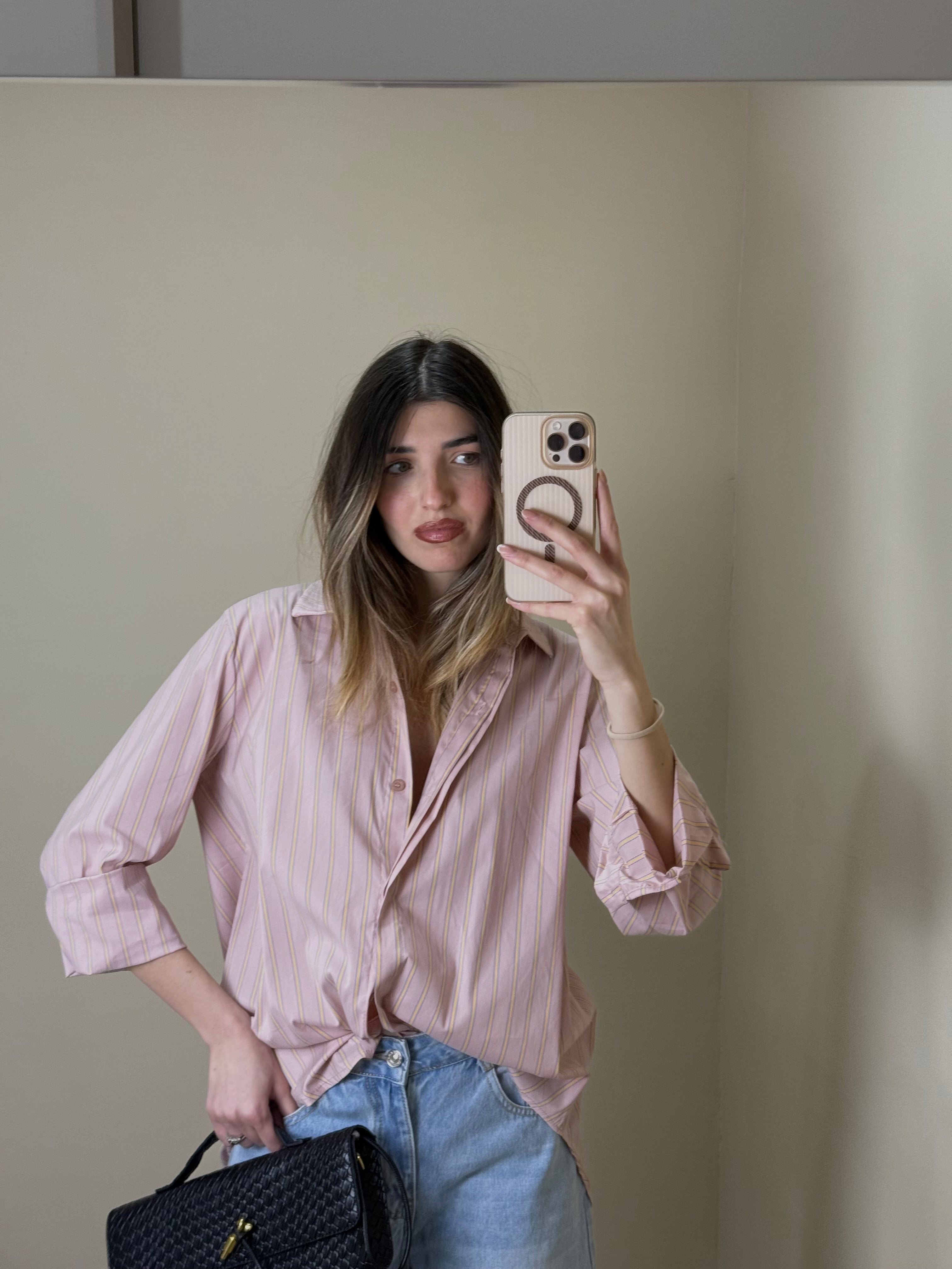 Camicia rosa righe gialle - LadyB Shop Online