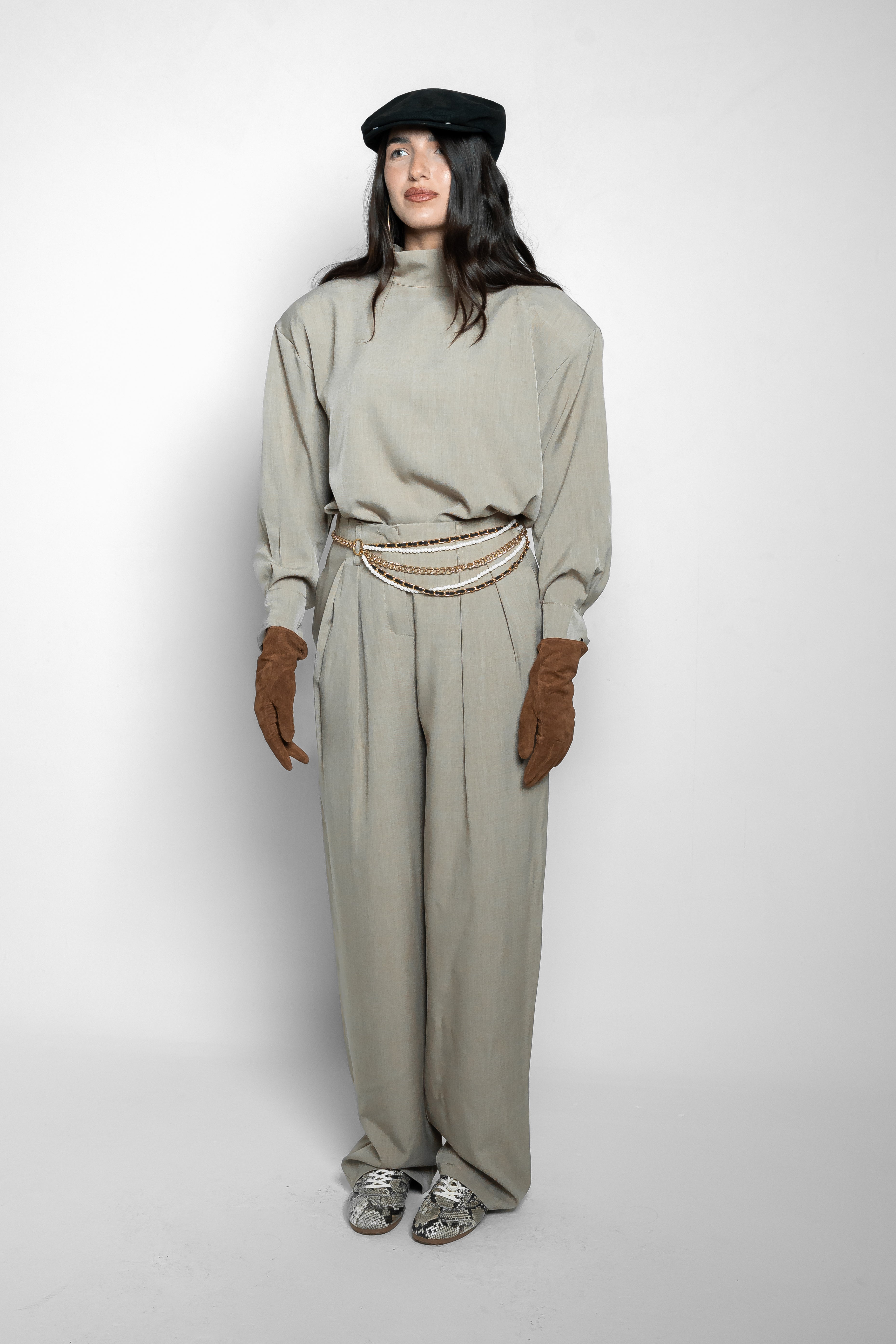 Pantalone taglio sartoriale fango