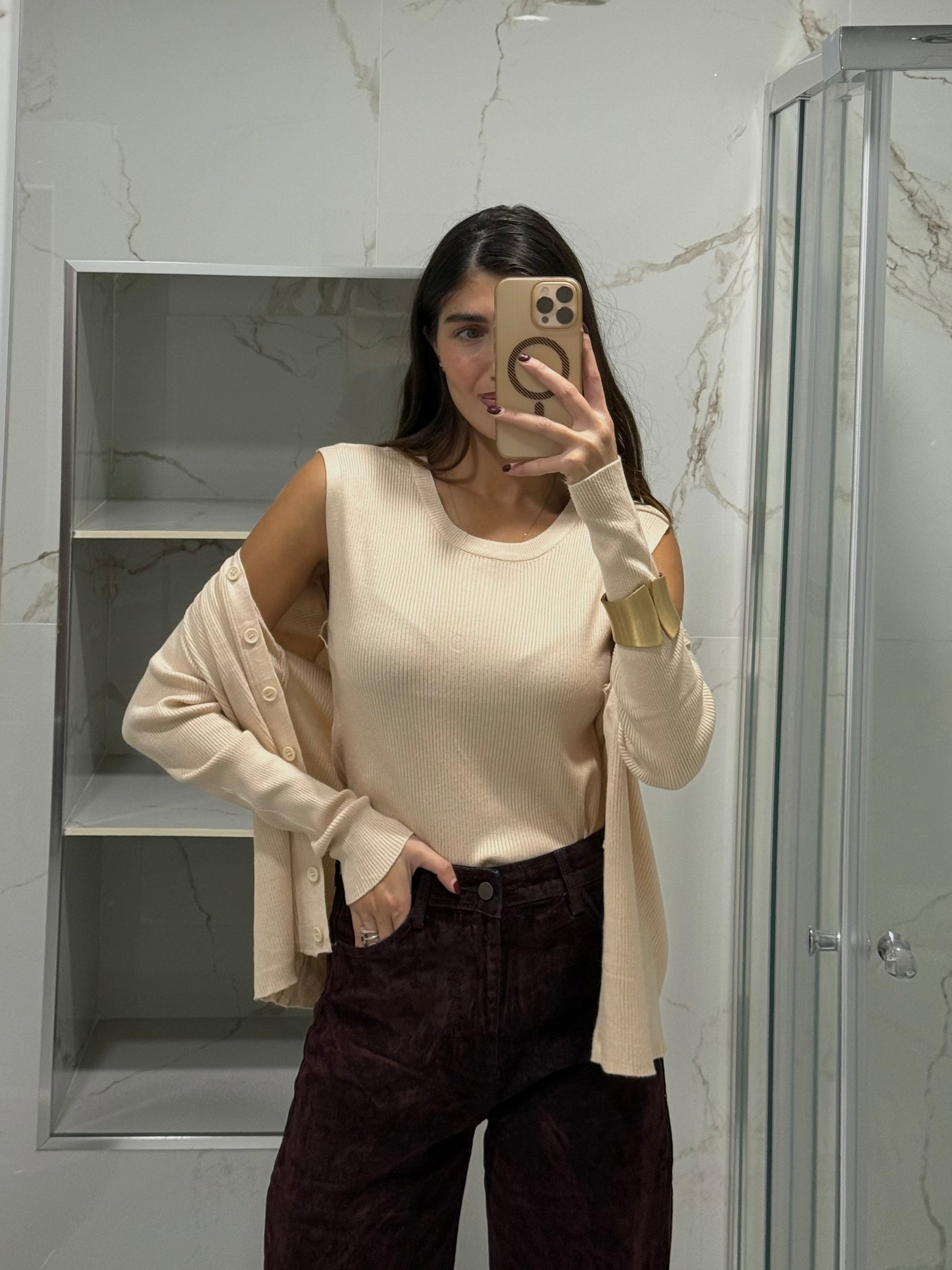 Canotta + cardigan panna