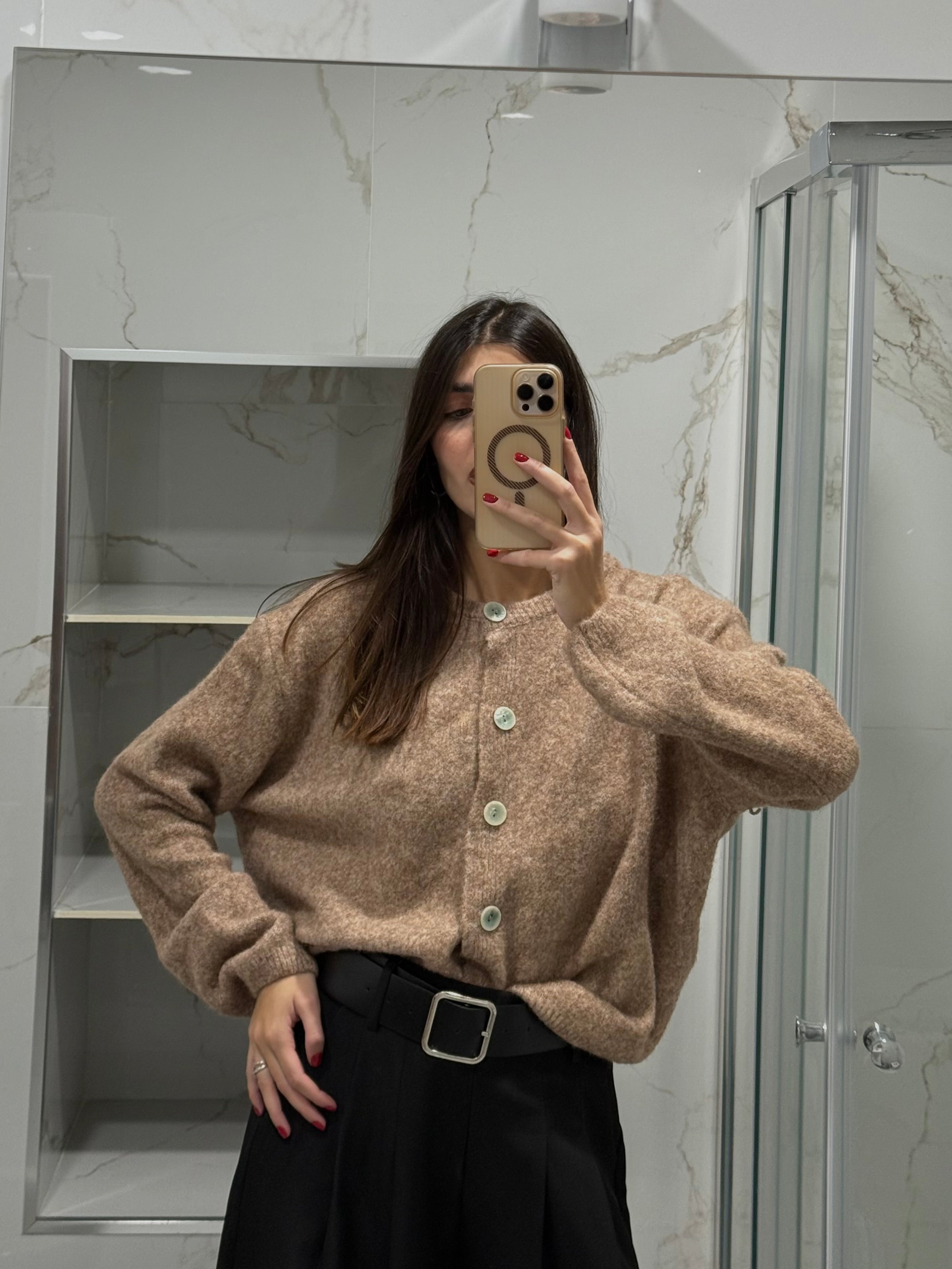 Cardigan lana cammello