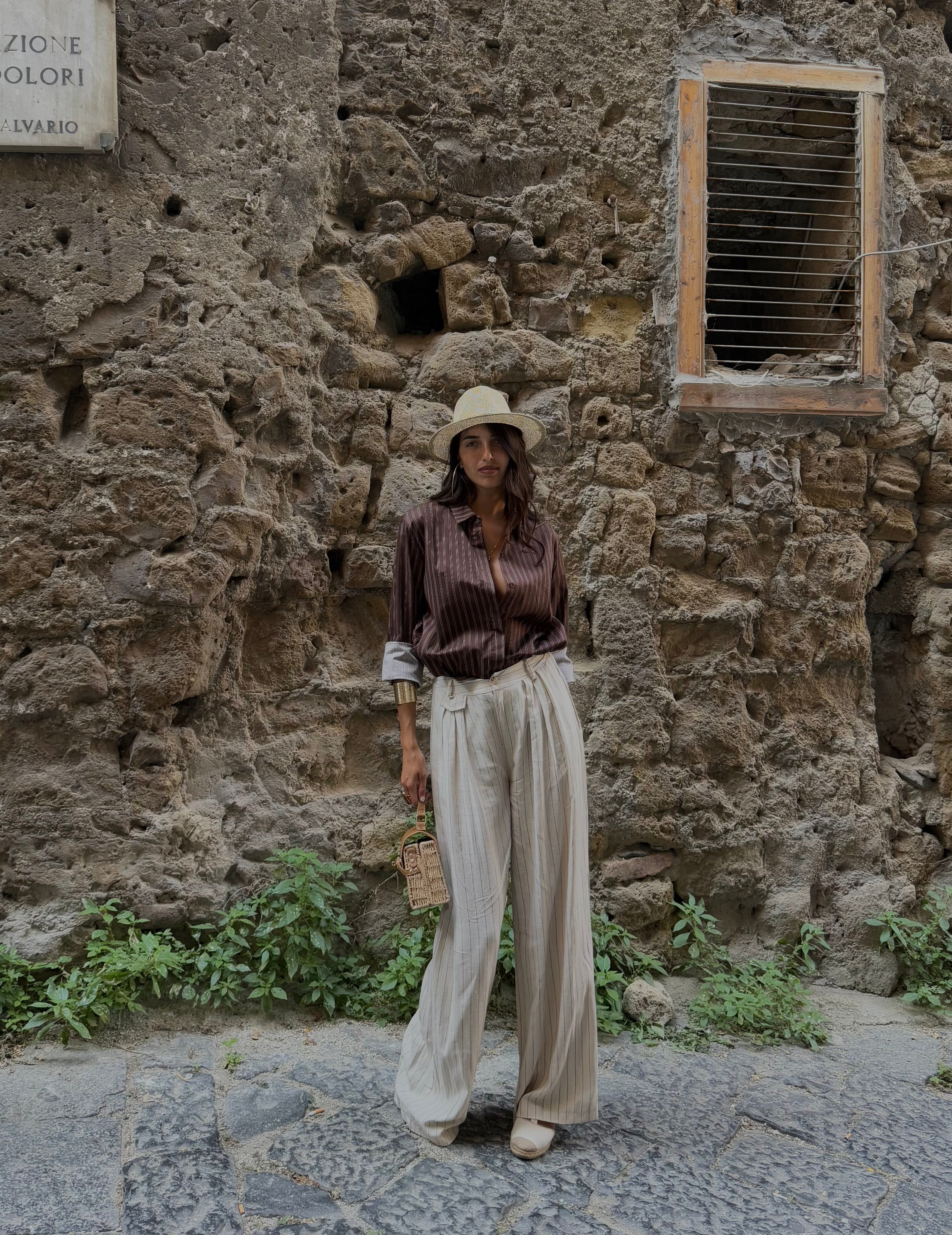 Pantalone misto lino gessato - LadyB Shop Online