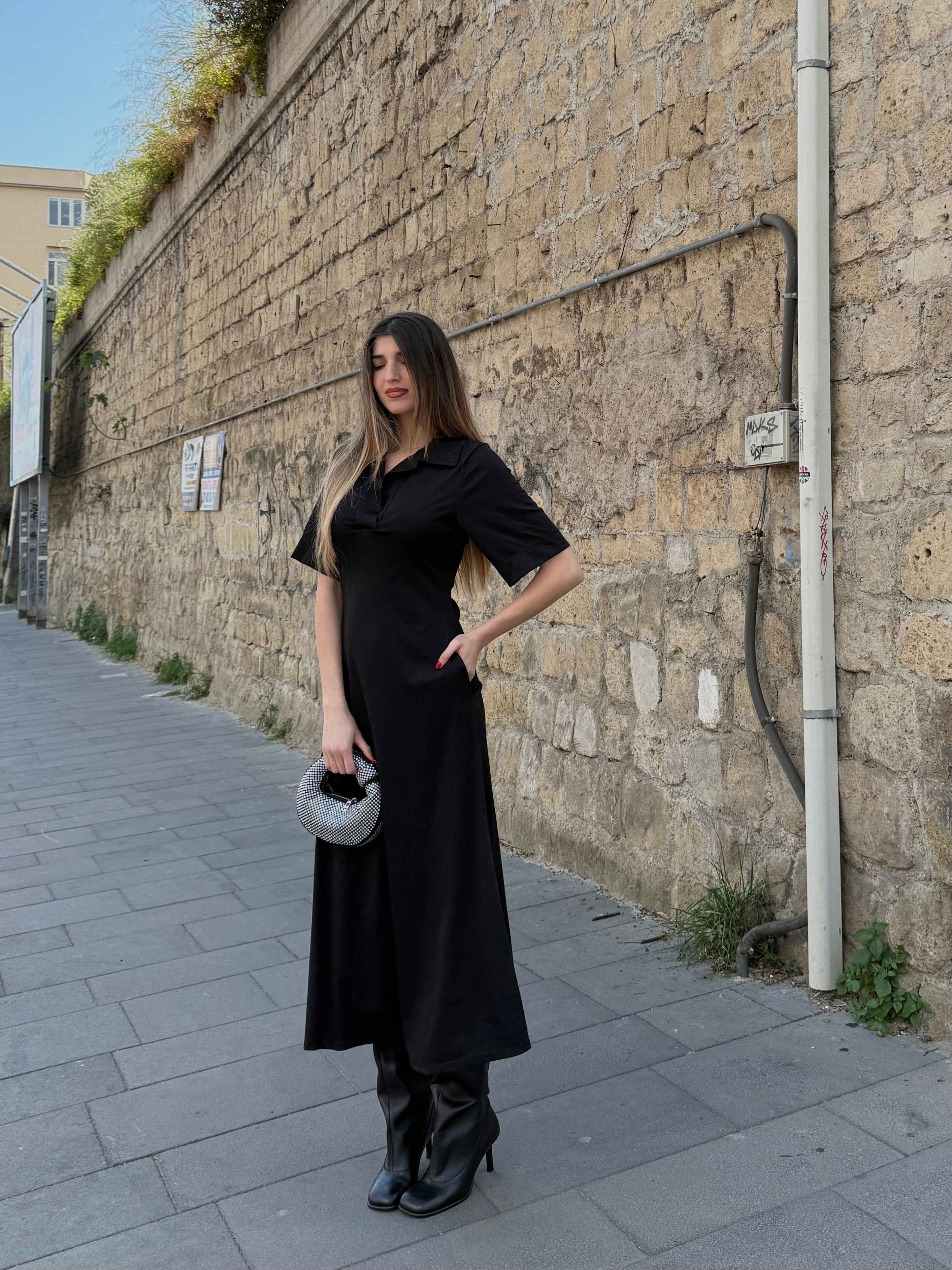 Dress maxi polo nero - LadyB Shop Online