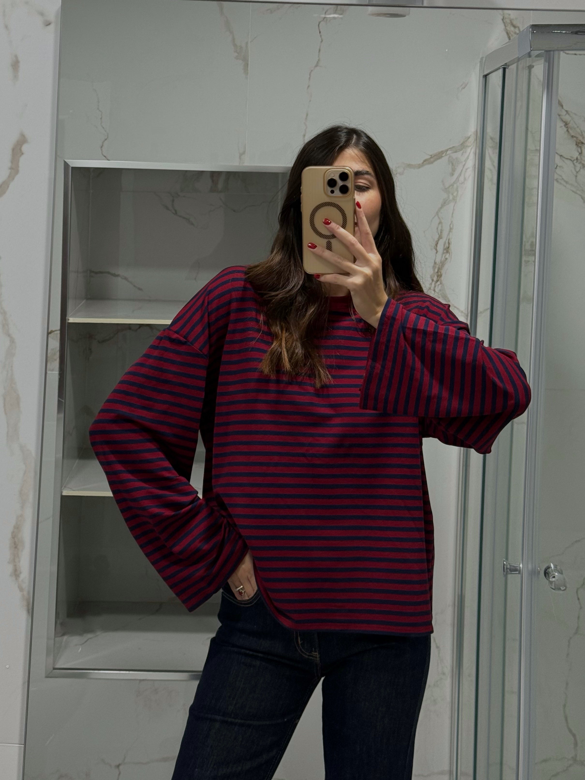 Maglia manica larga bordeaux e blu