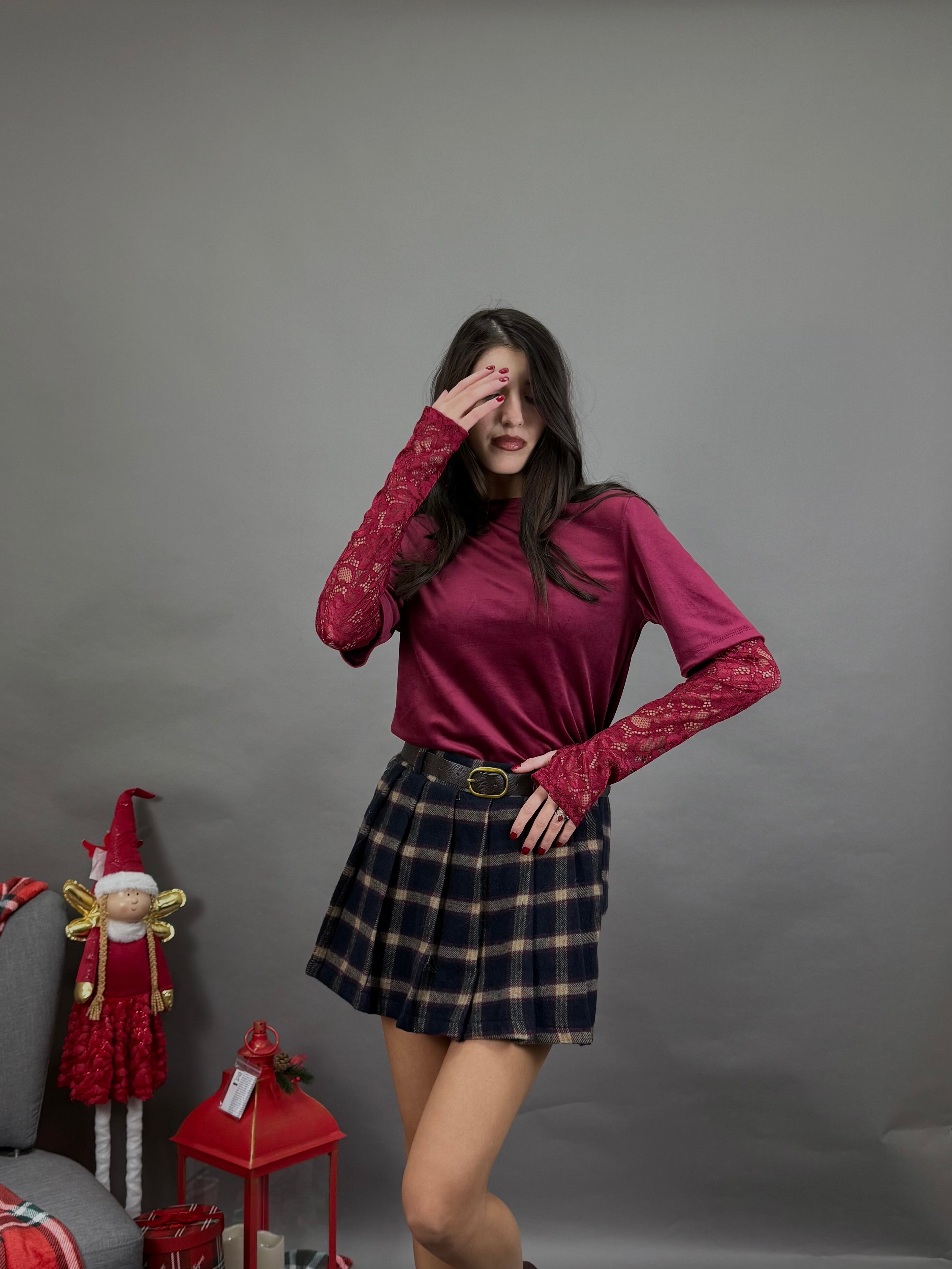 Maxi t shirt velluto bordeaux