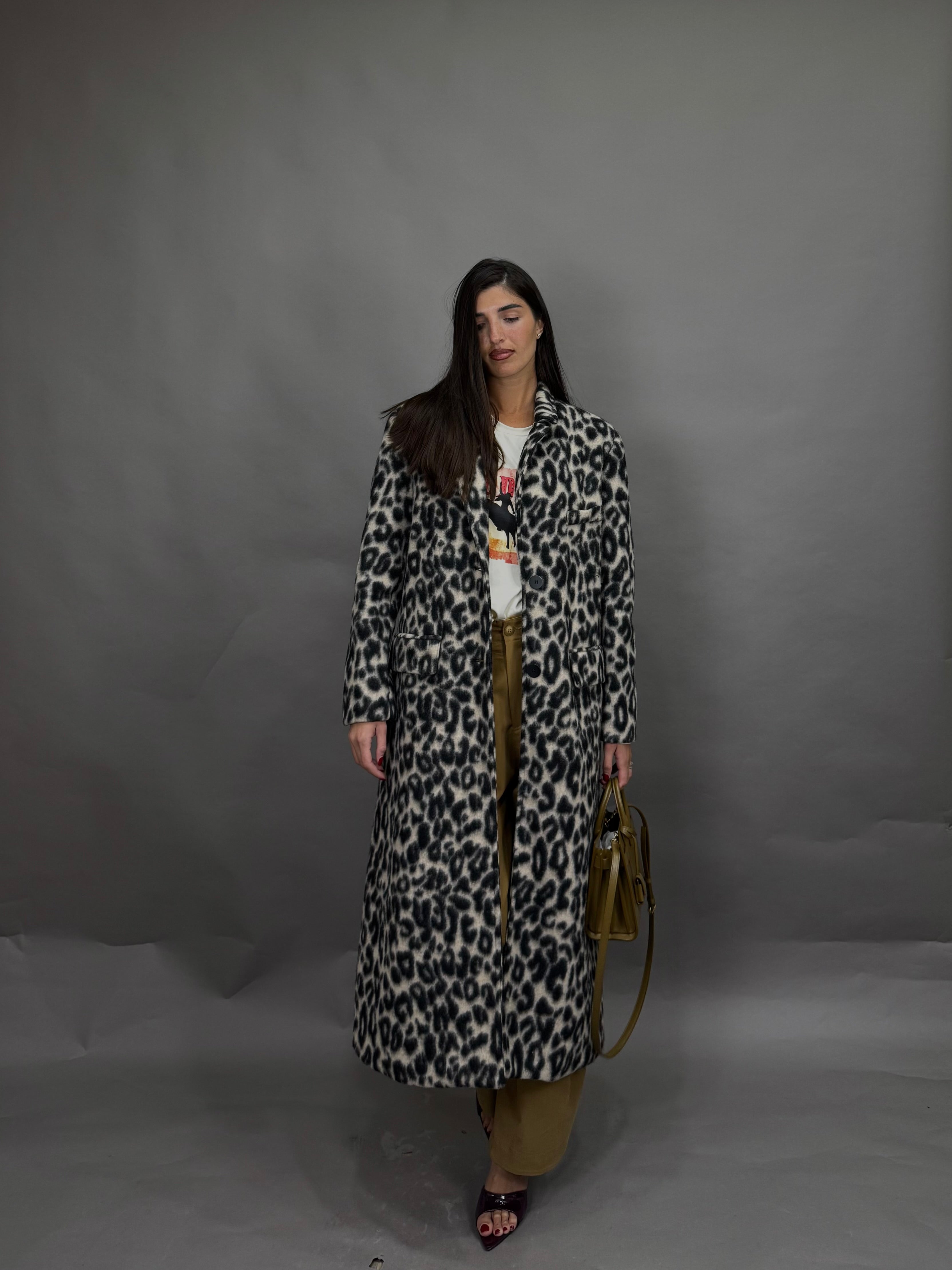 Cappotto leopardato nero