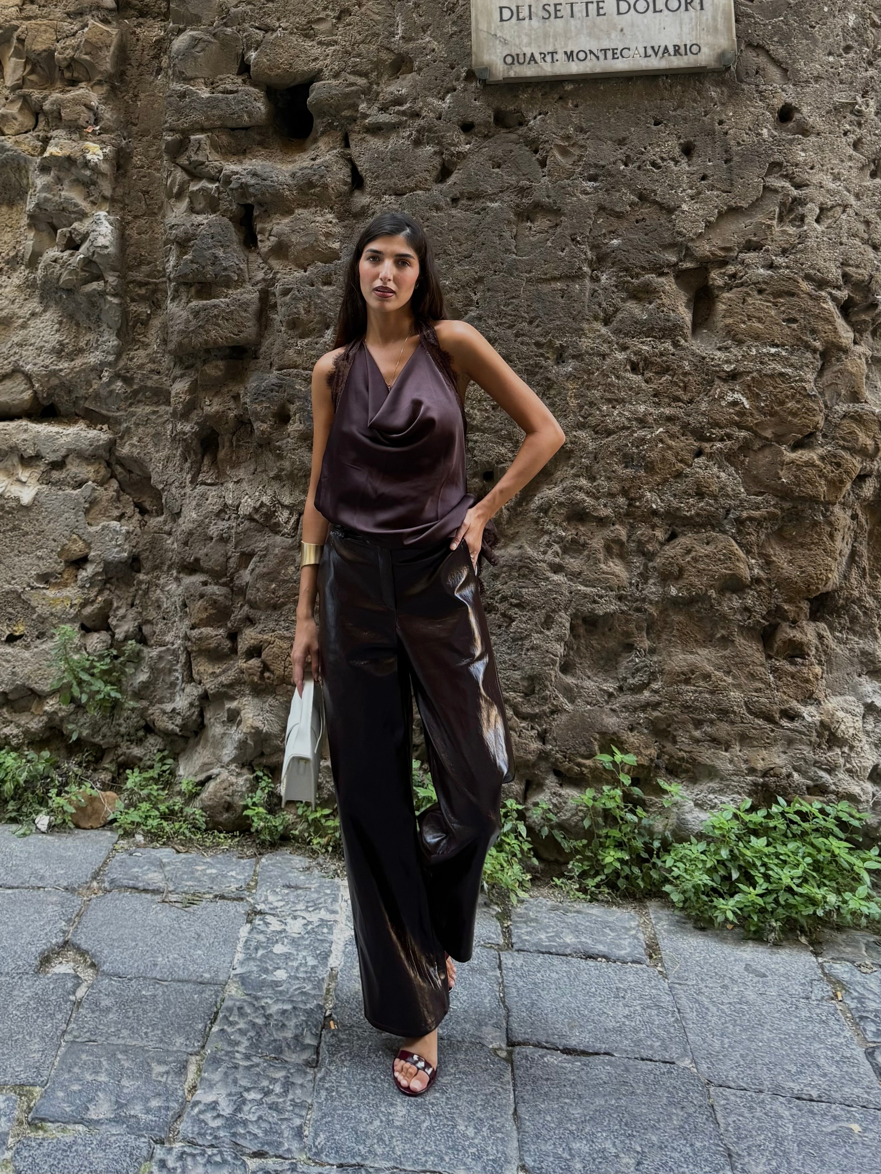 Pantalone ecopelle cioccolato