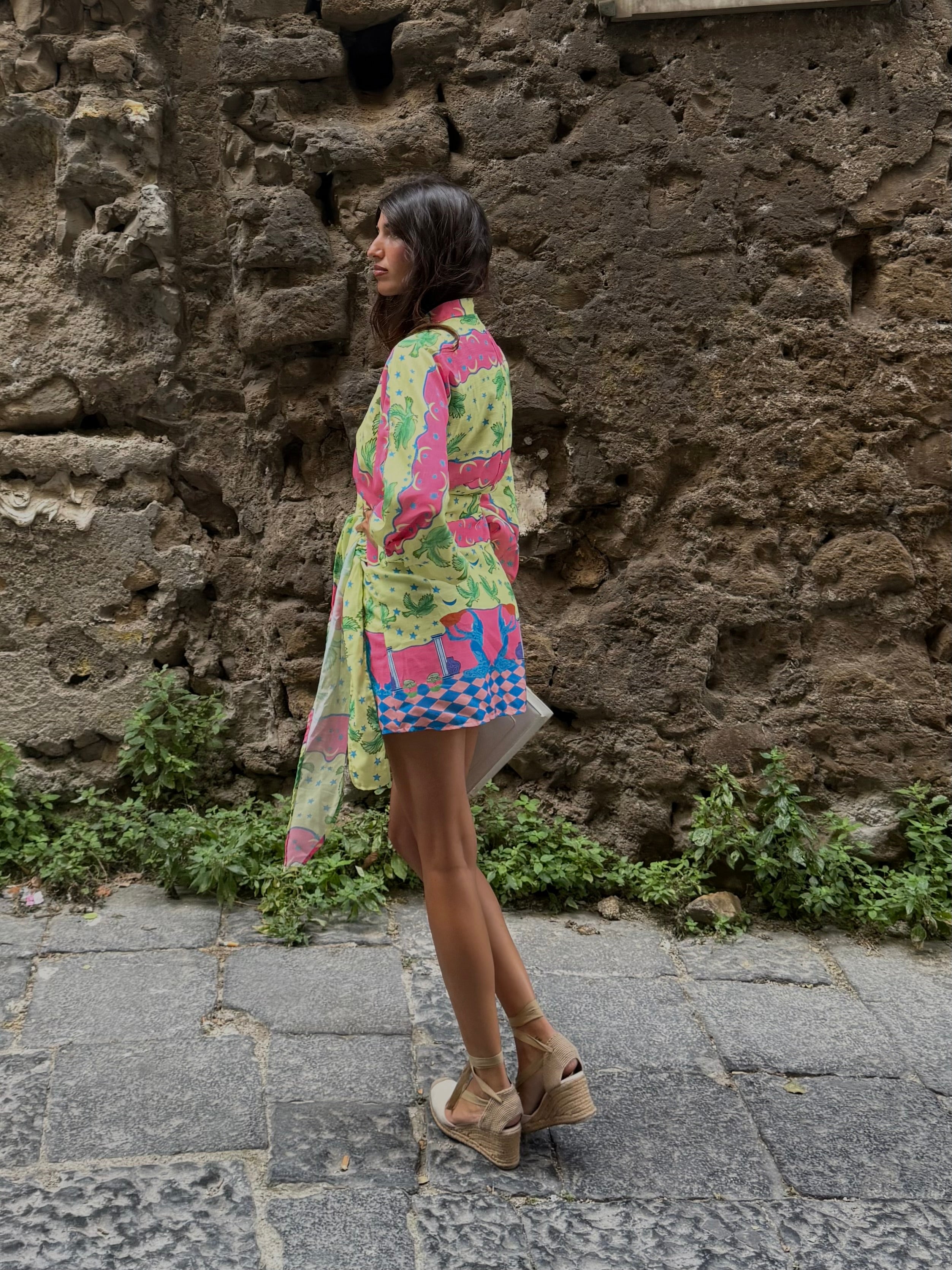 Dress Castiglione verde e rosa - LadyB Shop Online