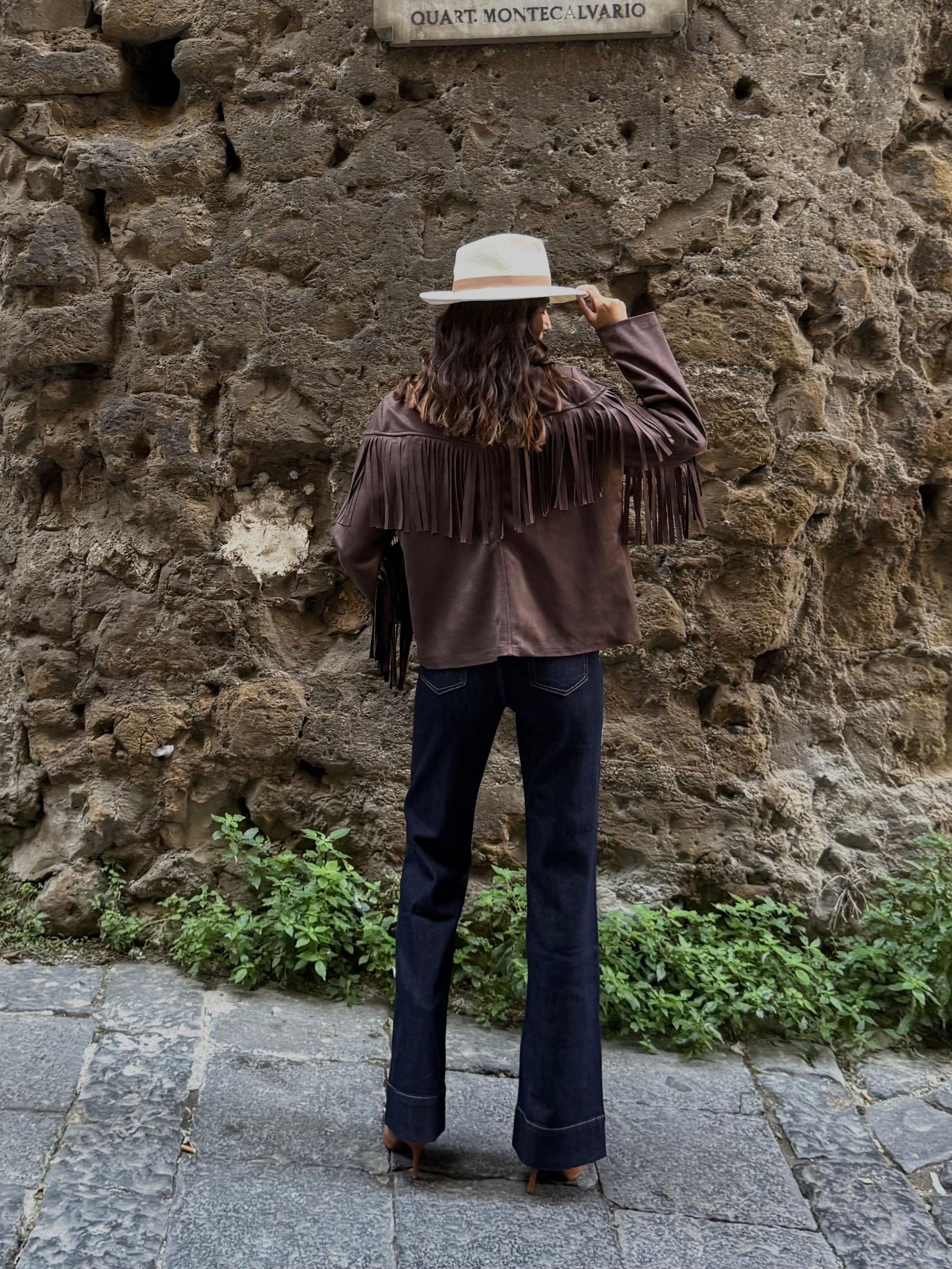 Giacca frange marrone