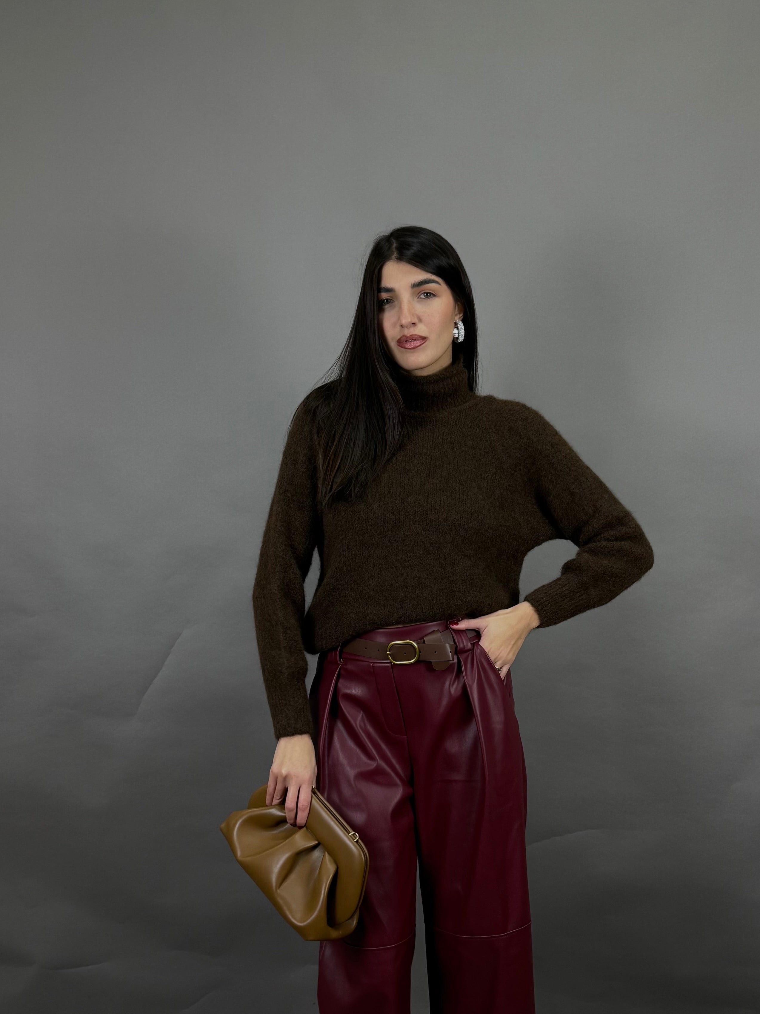 Maglione misto lana marrone