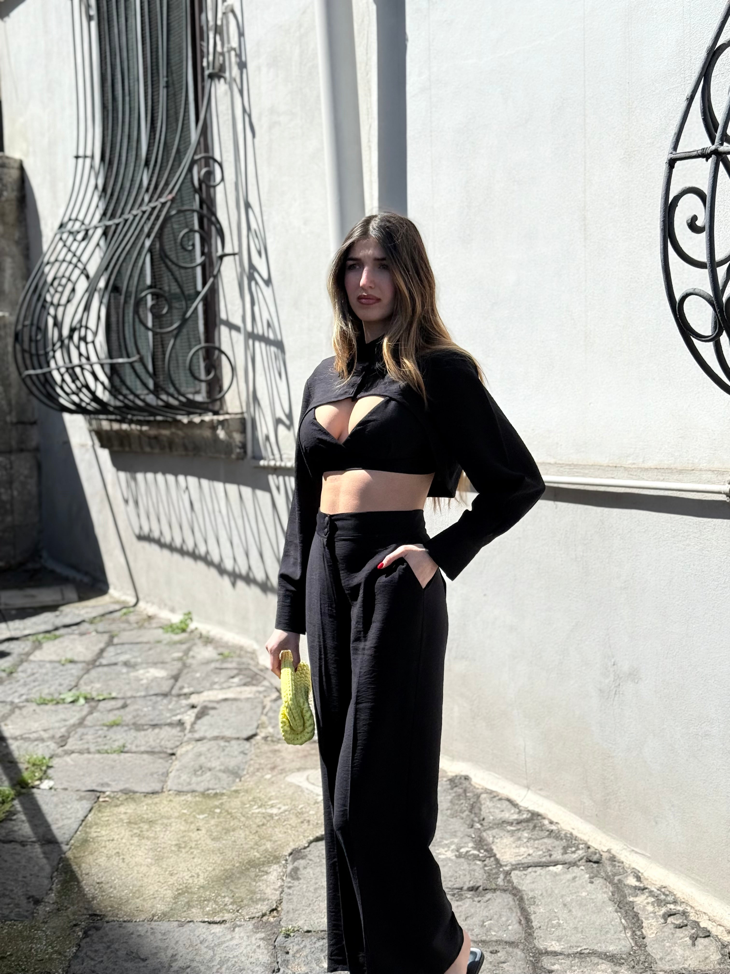 Coordinato misto lino nero - LadyB Shop Online