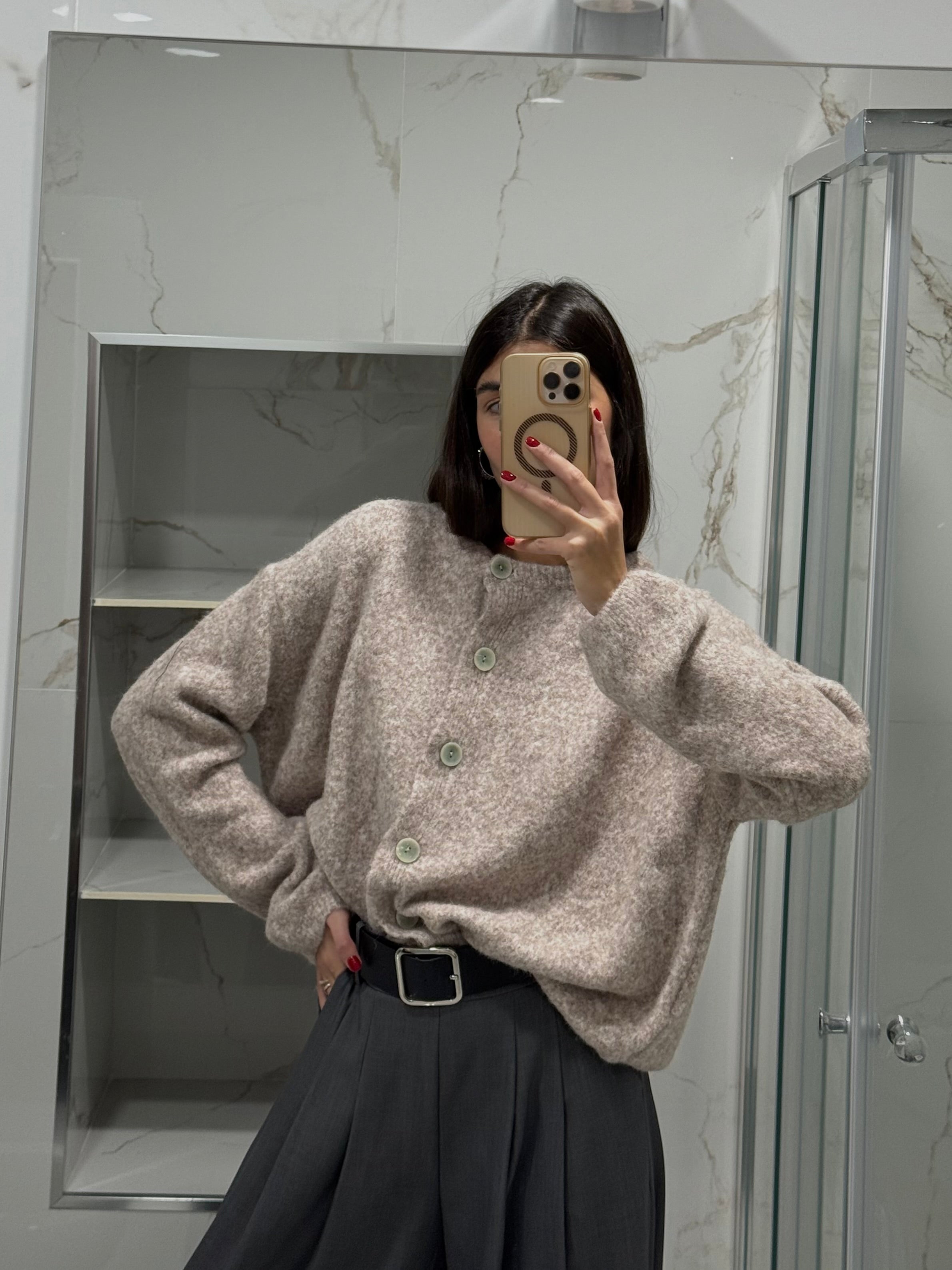 Cardigan lana tortora