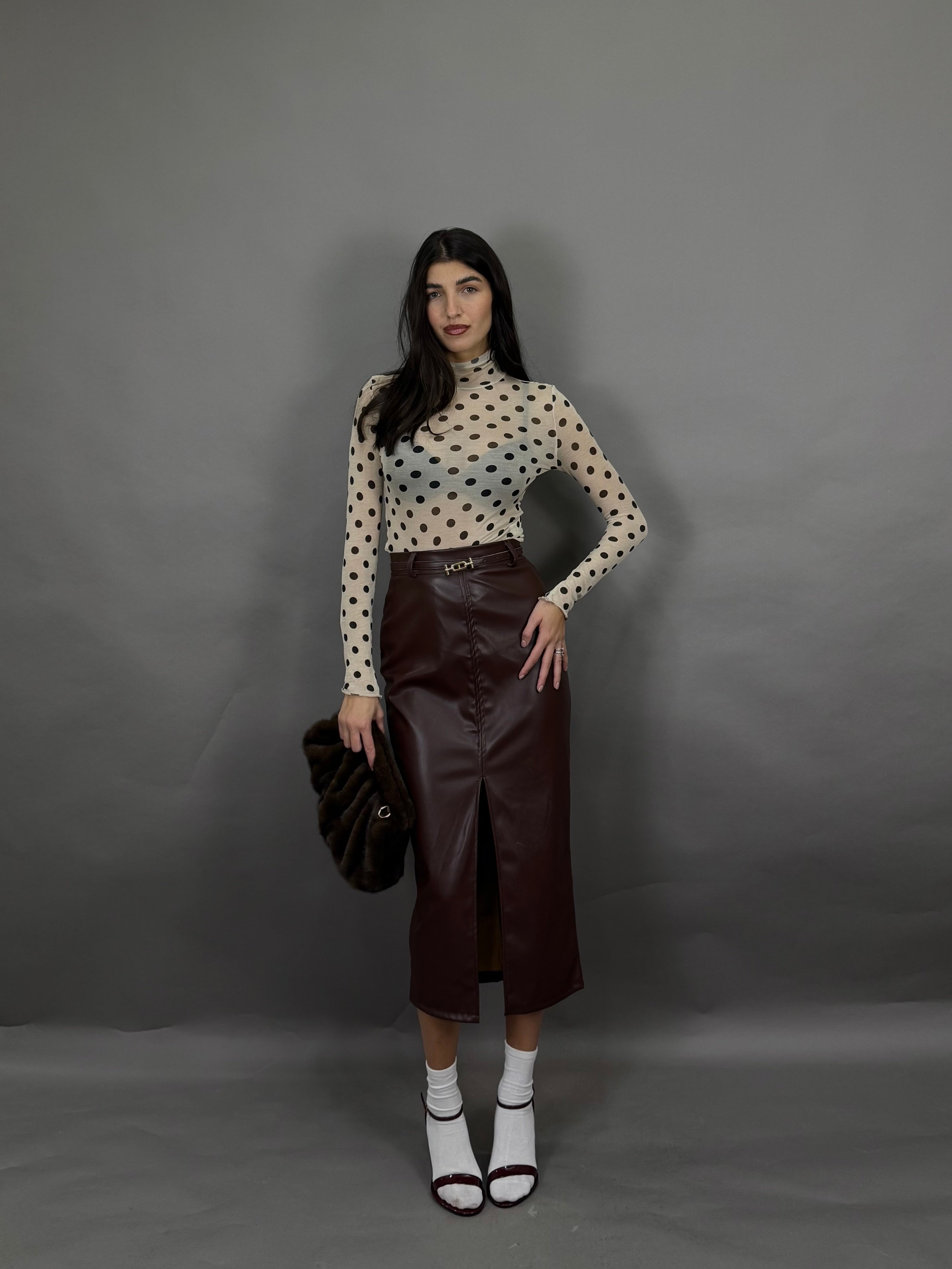 Gonna simil pelle marrone