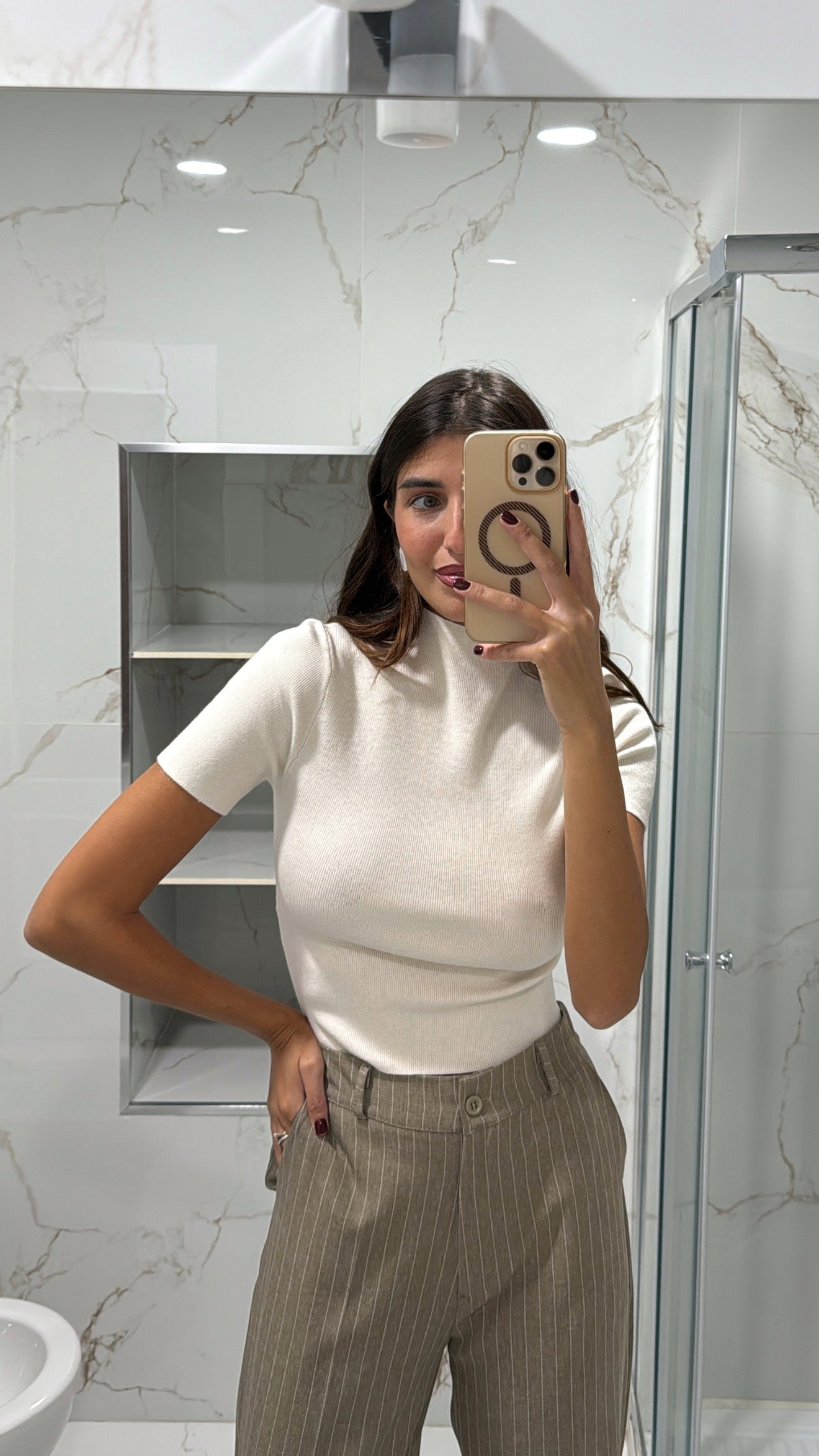 Maglia mezza manica panna