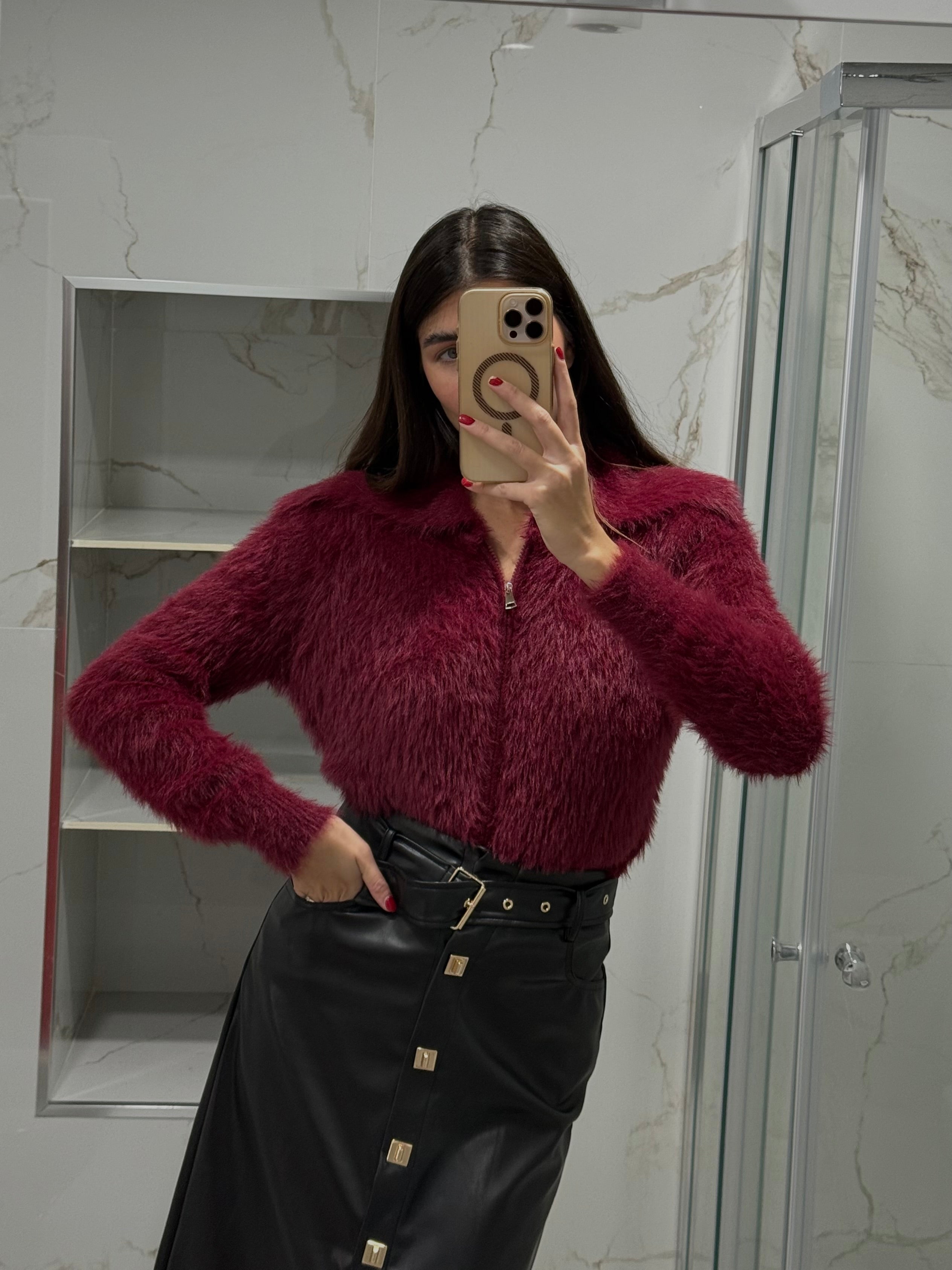 Cardigan pelo bordeaux