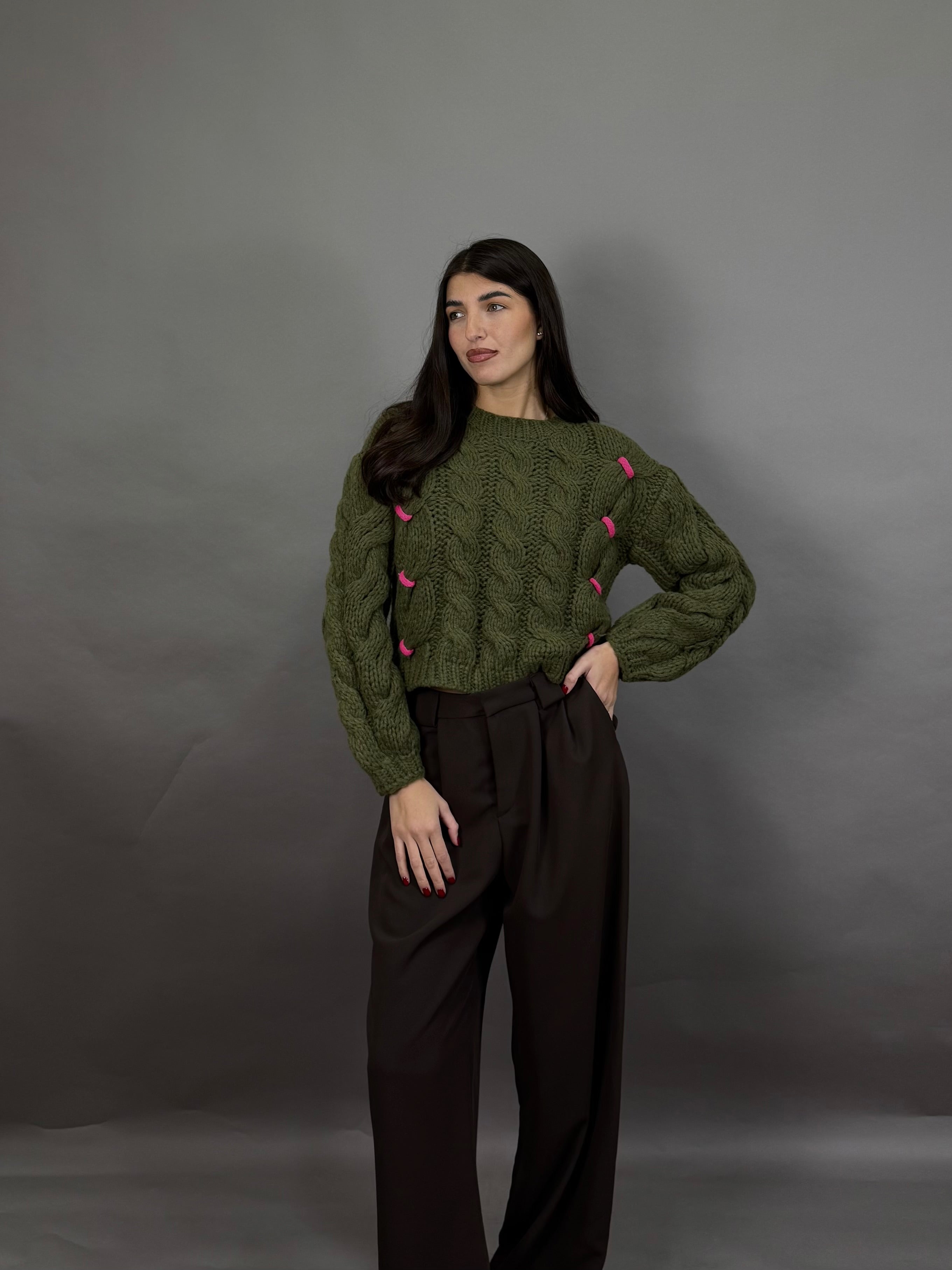 Maglione treccia verde