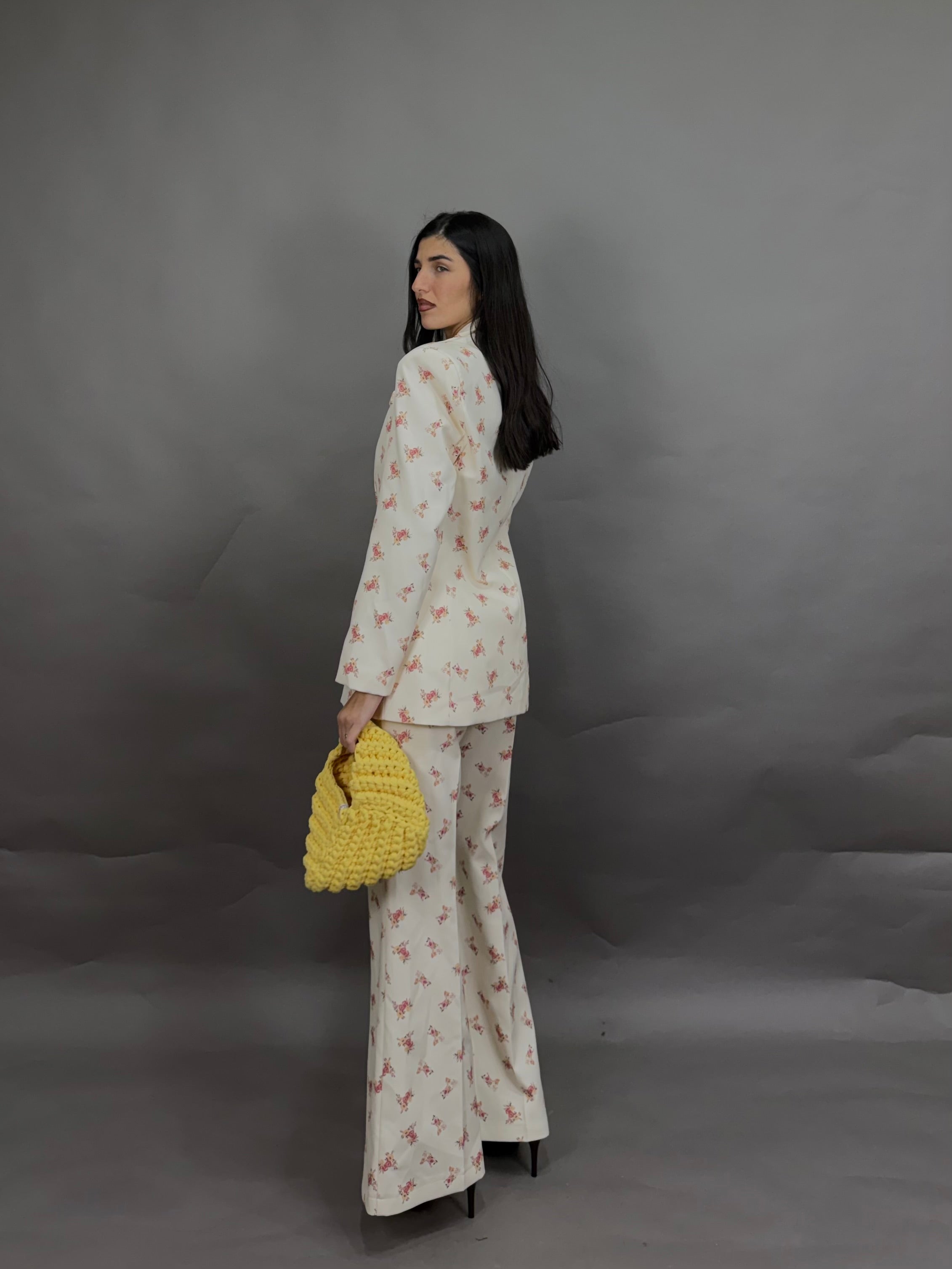 Blazer fiori lumina panna