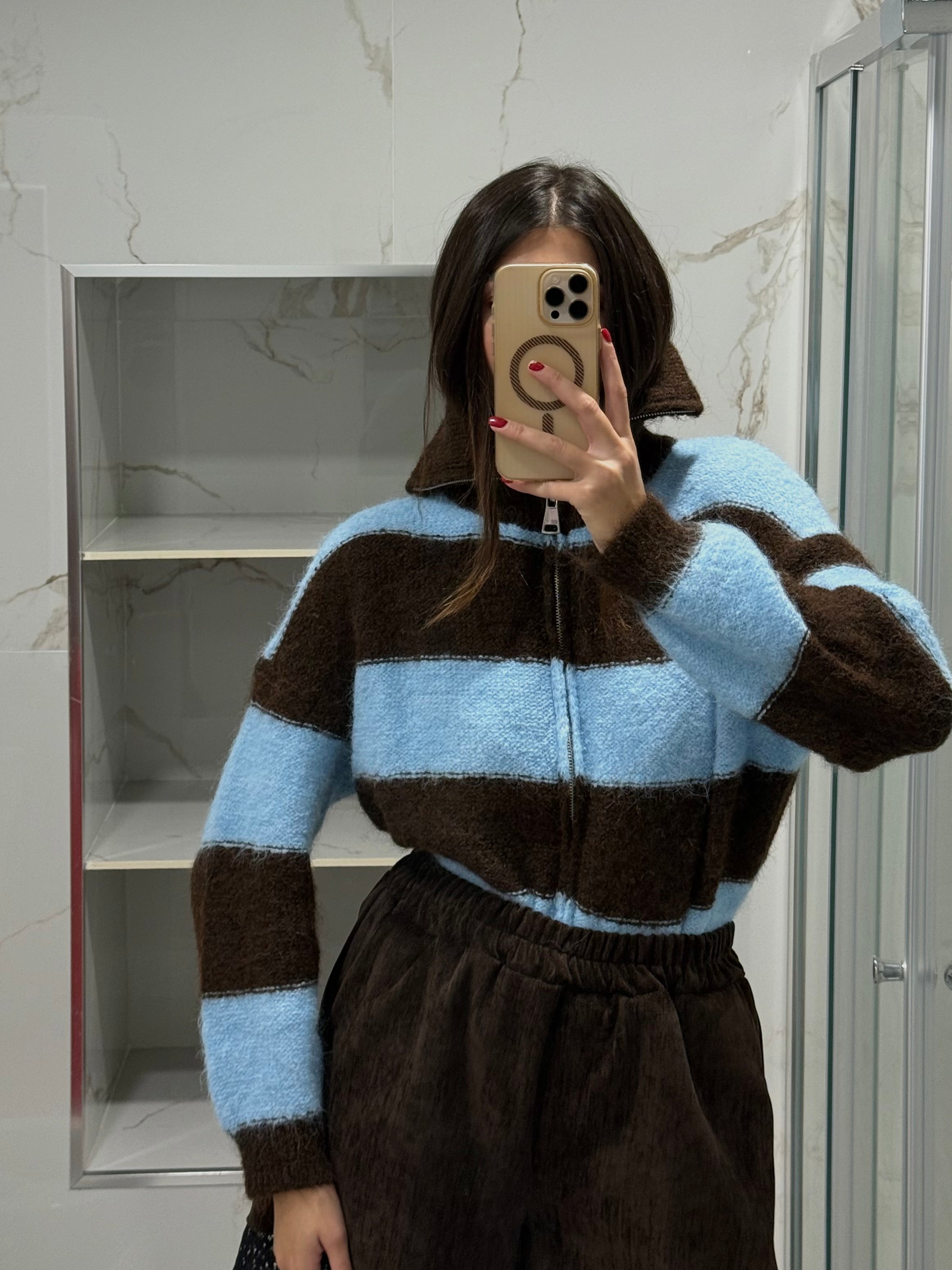 Cardigan righe azzurro