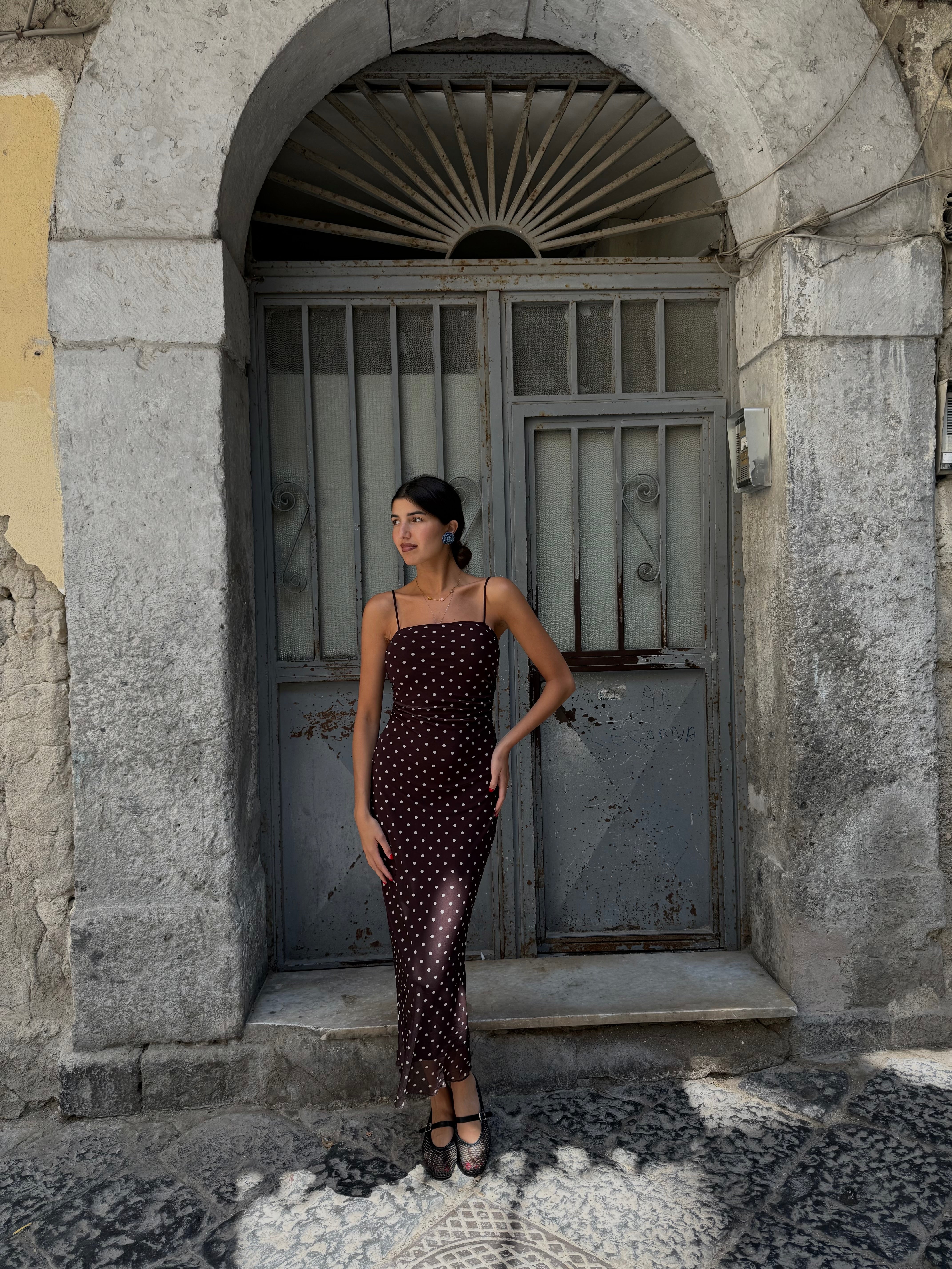 Dress pois marrone - LadyB Shop Online