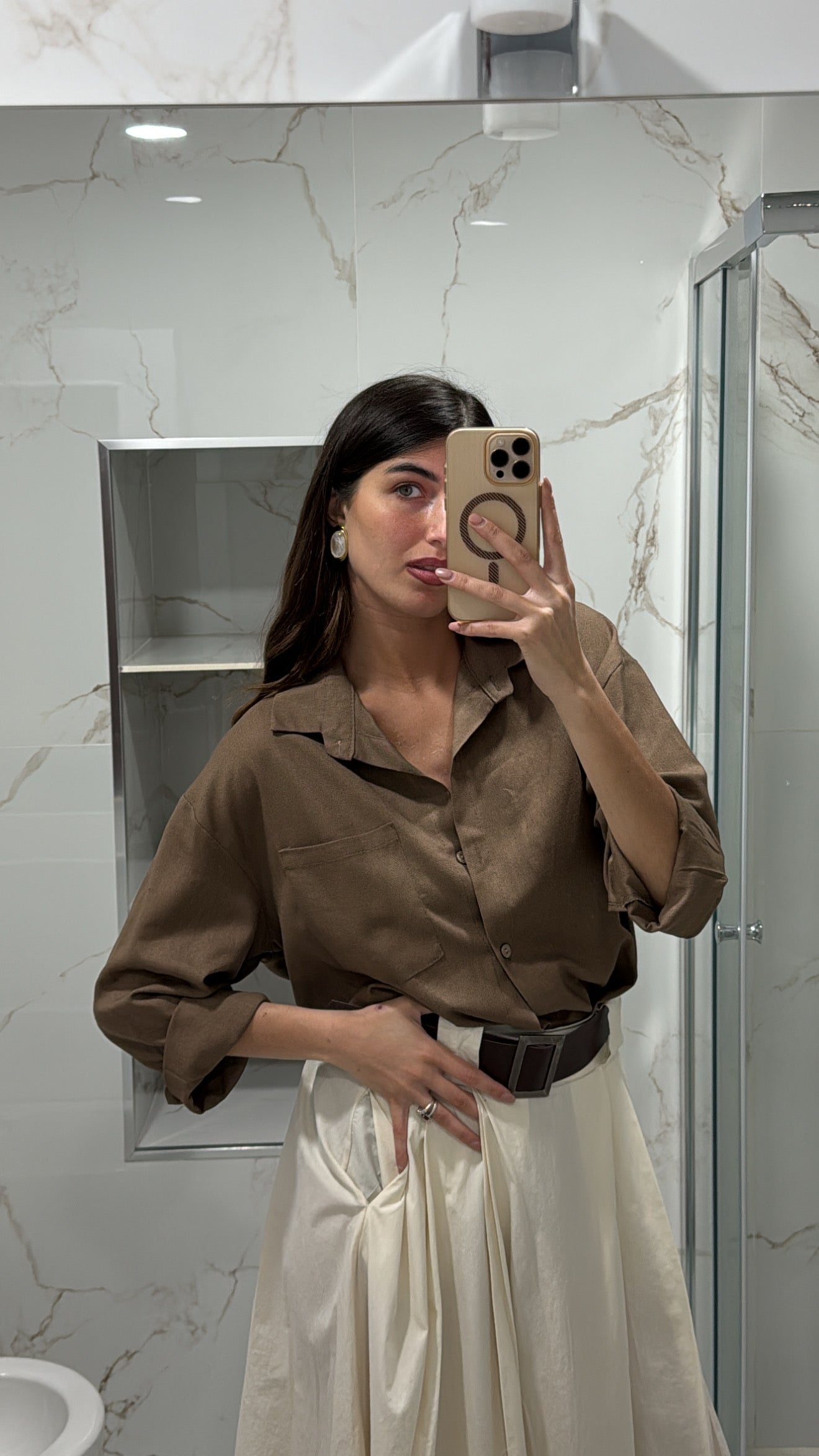 Camicia in lino marrone - LadyB Shop Online
