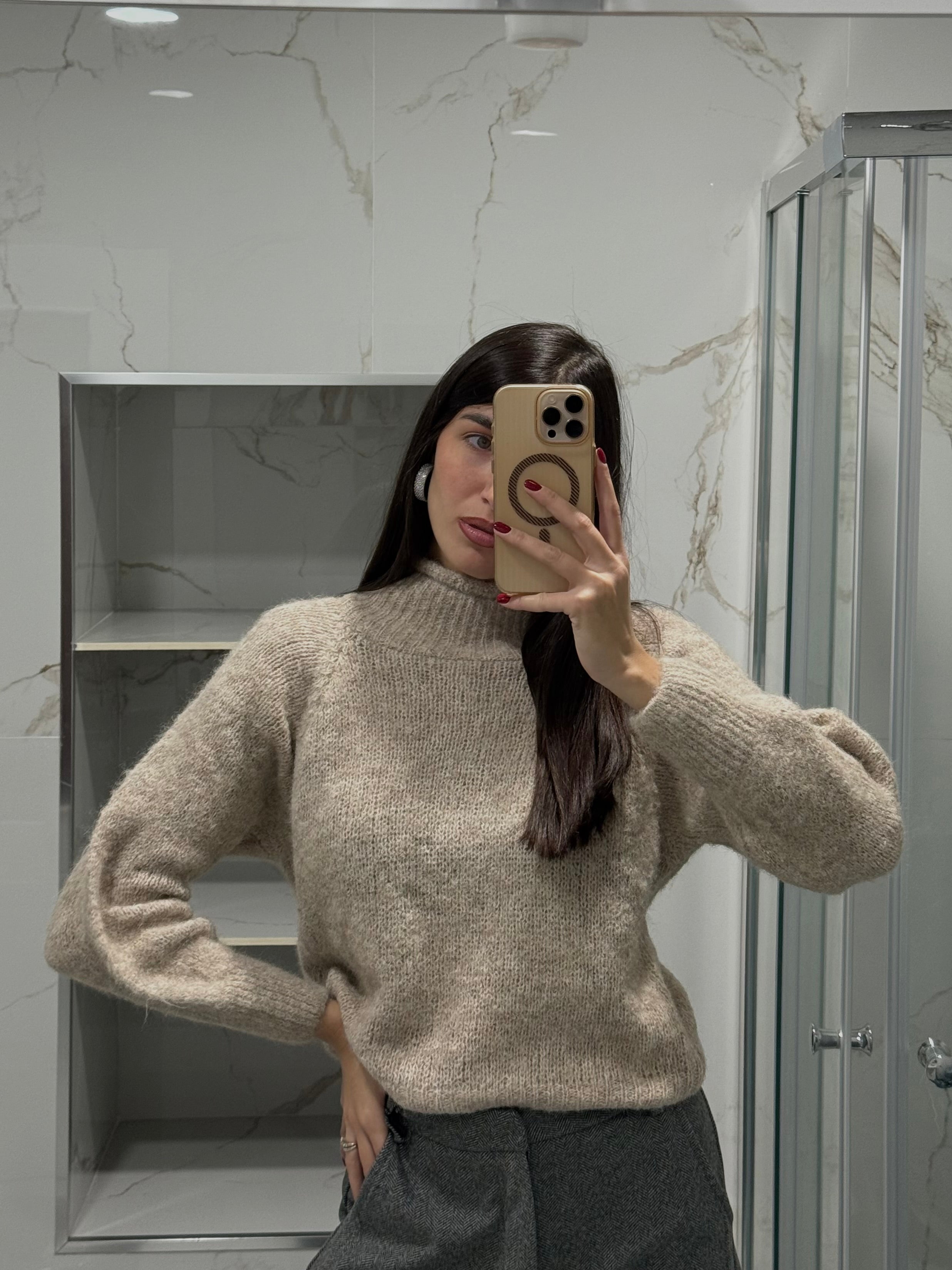 Maglione misto lana fango