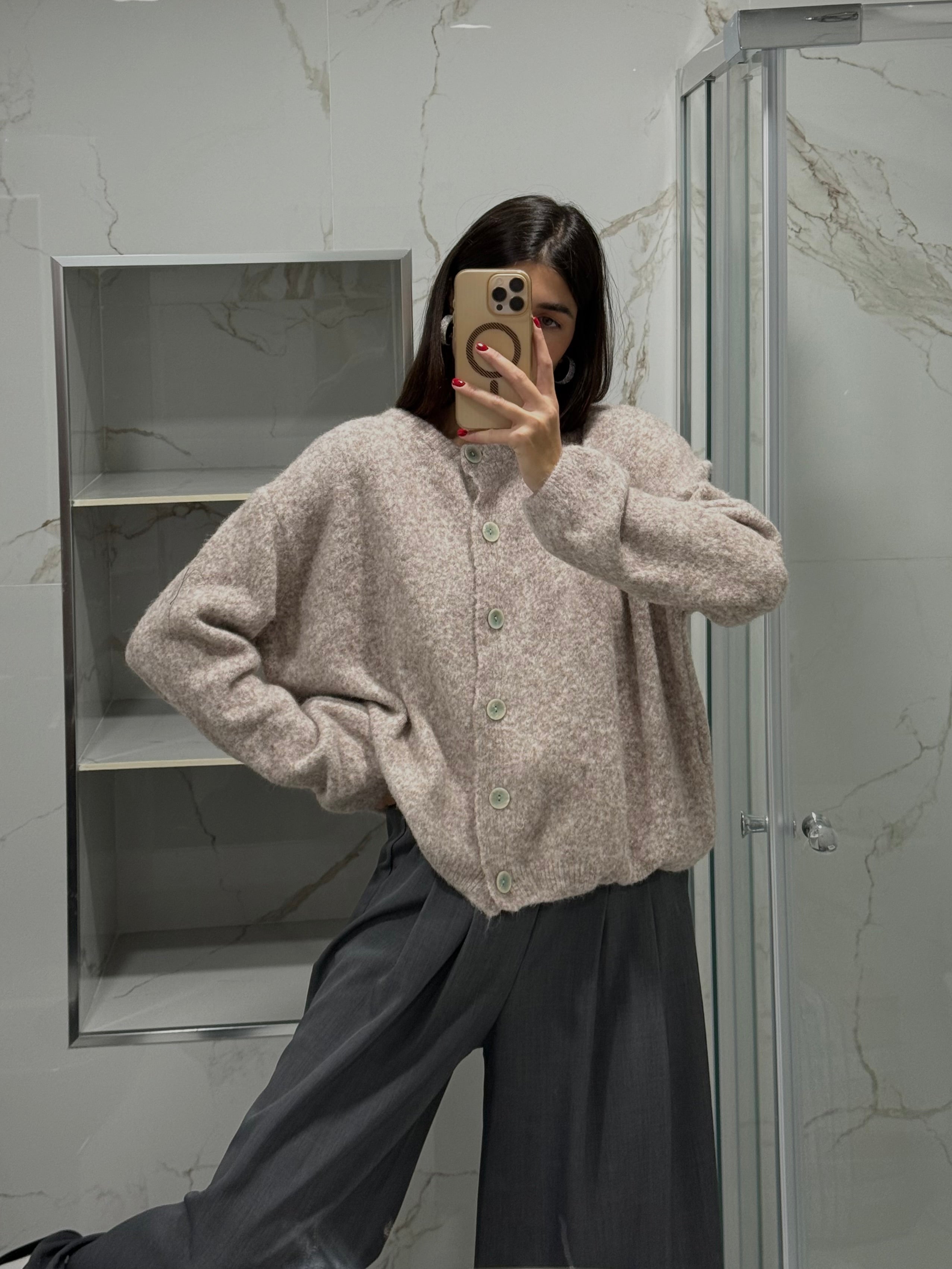 Cardigan lana tortora