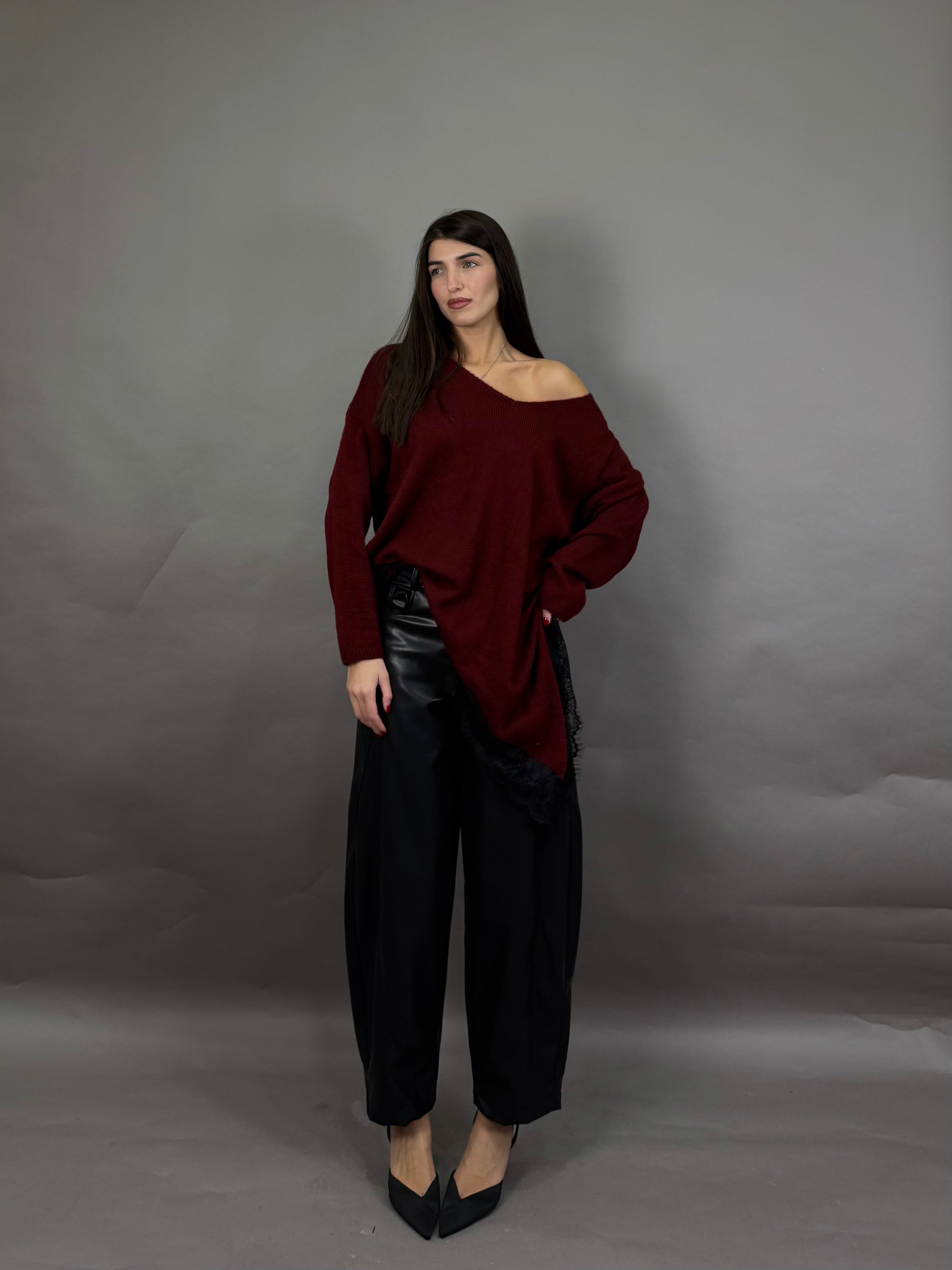 Pull pizzo bordeaux