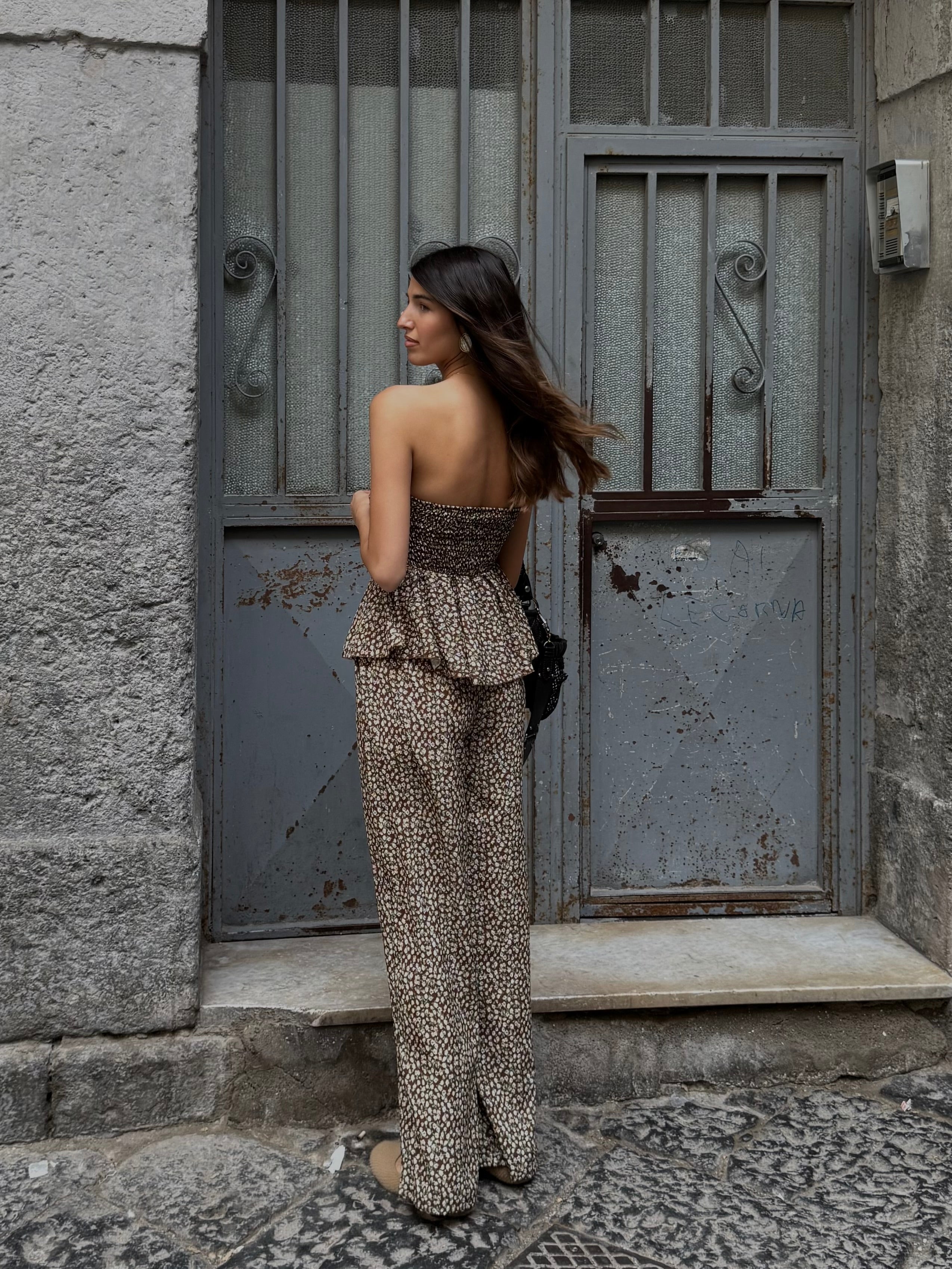 Cord set Amalfi fiori marrone - LadyB Shop Online