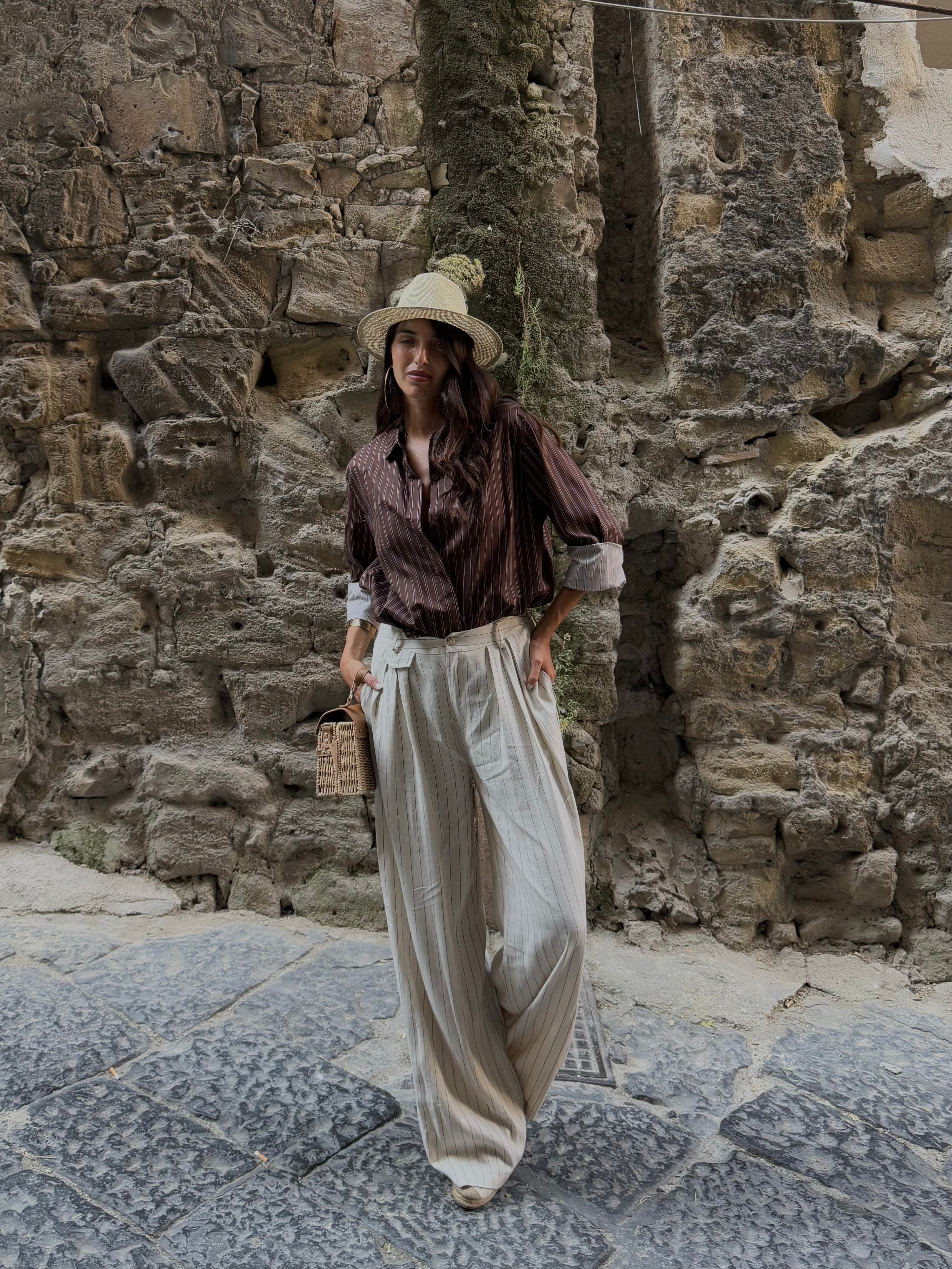 Pantalone misto lino gessato - LadyB Shop Online