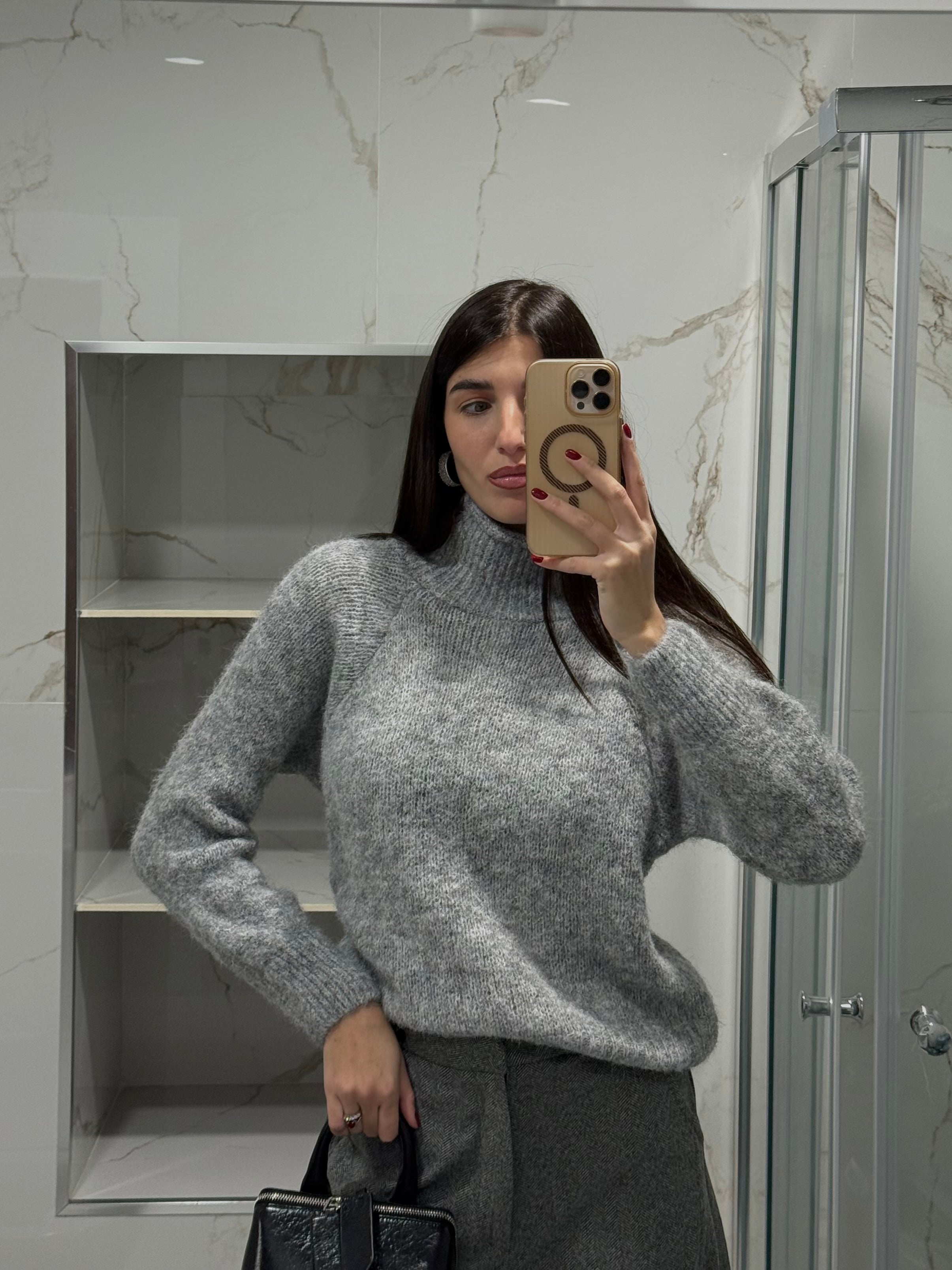Maglione misto lana grigio