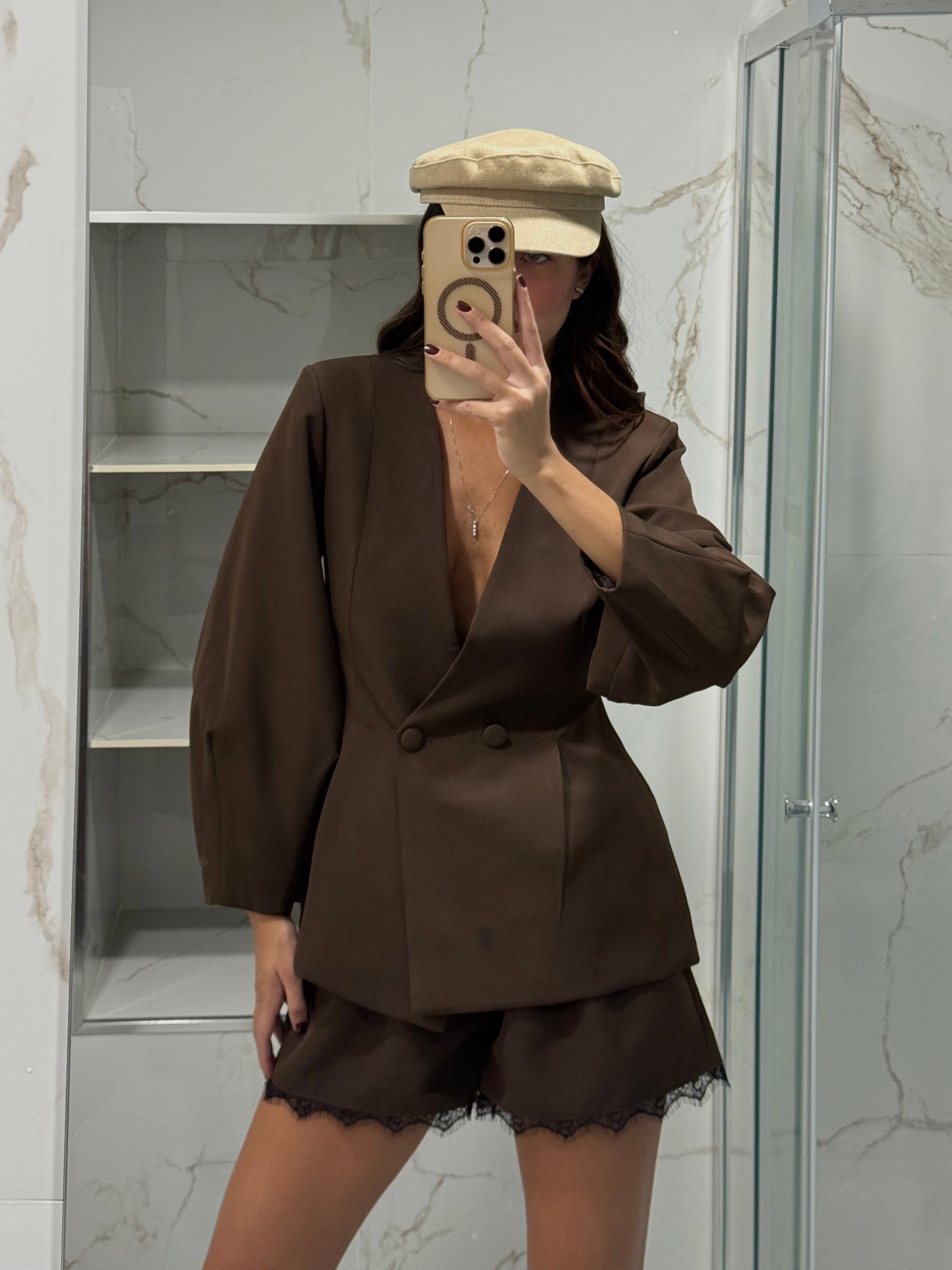 Blazer manica sbuffo marrone