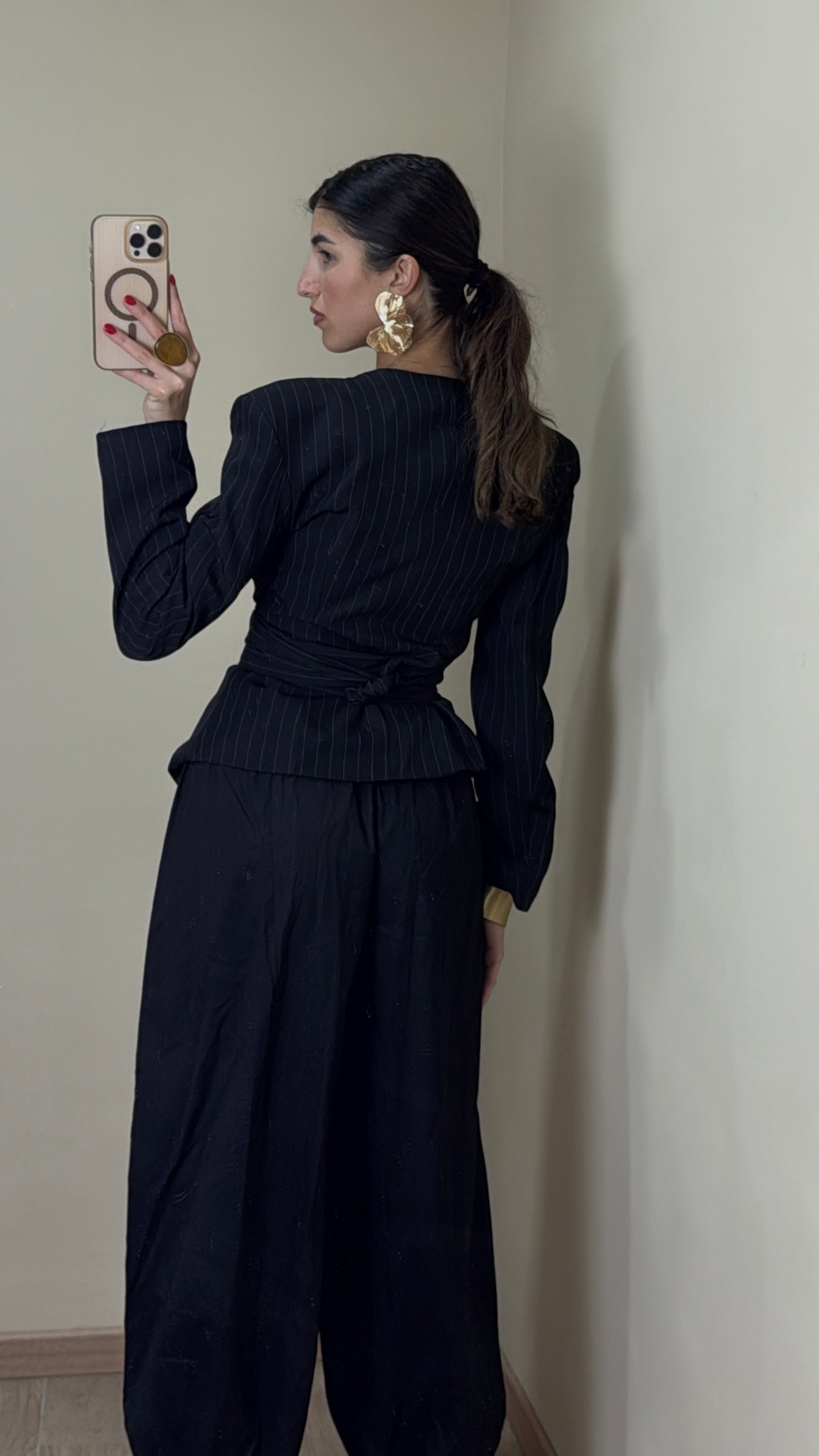 Blazer gessato con cintura