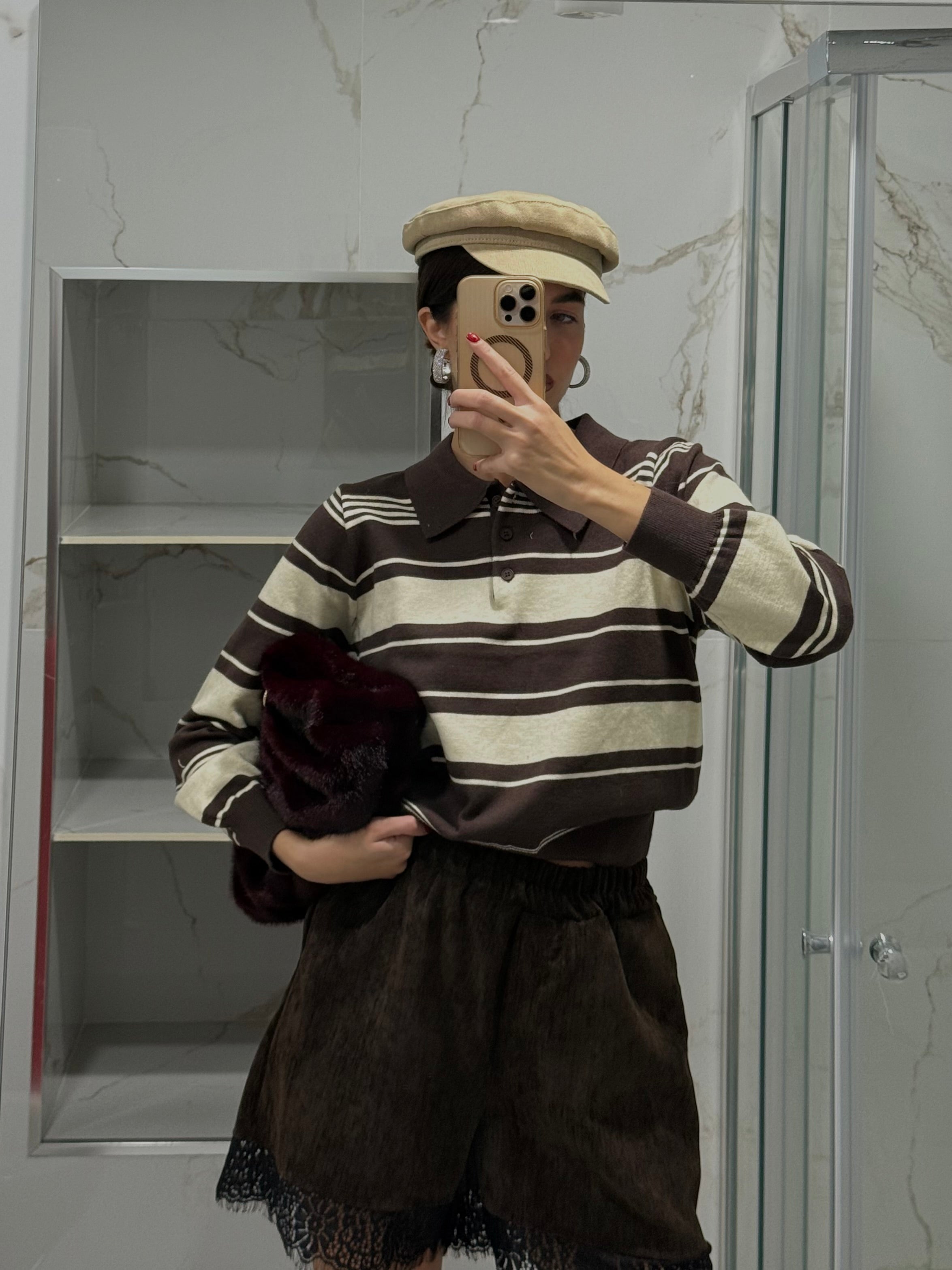 Maglione polo marrone