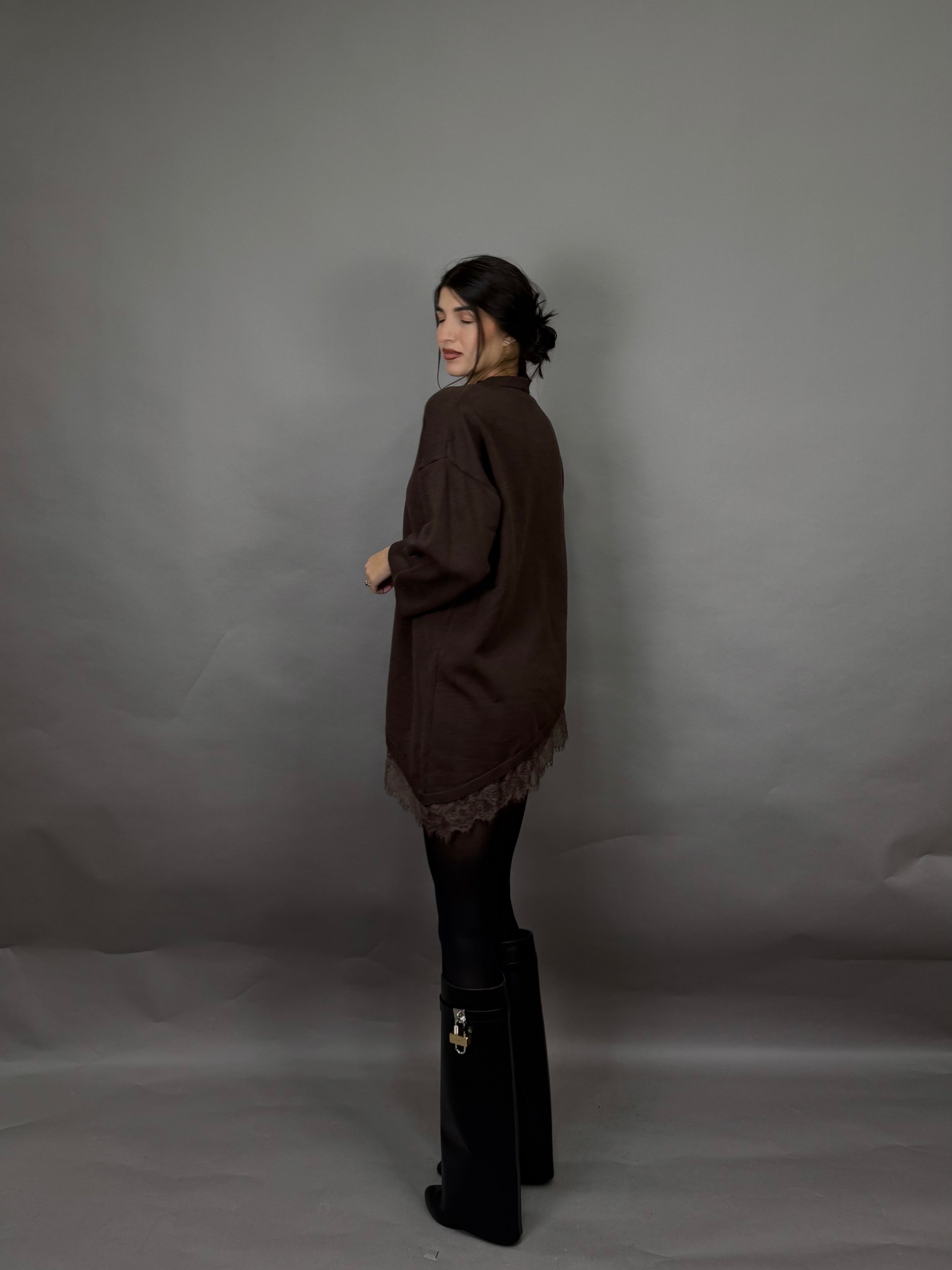 Maglione pizzo marrone