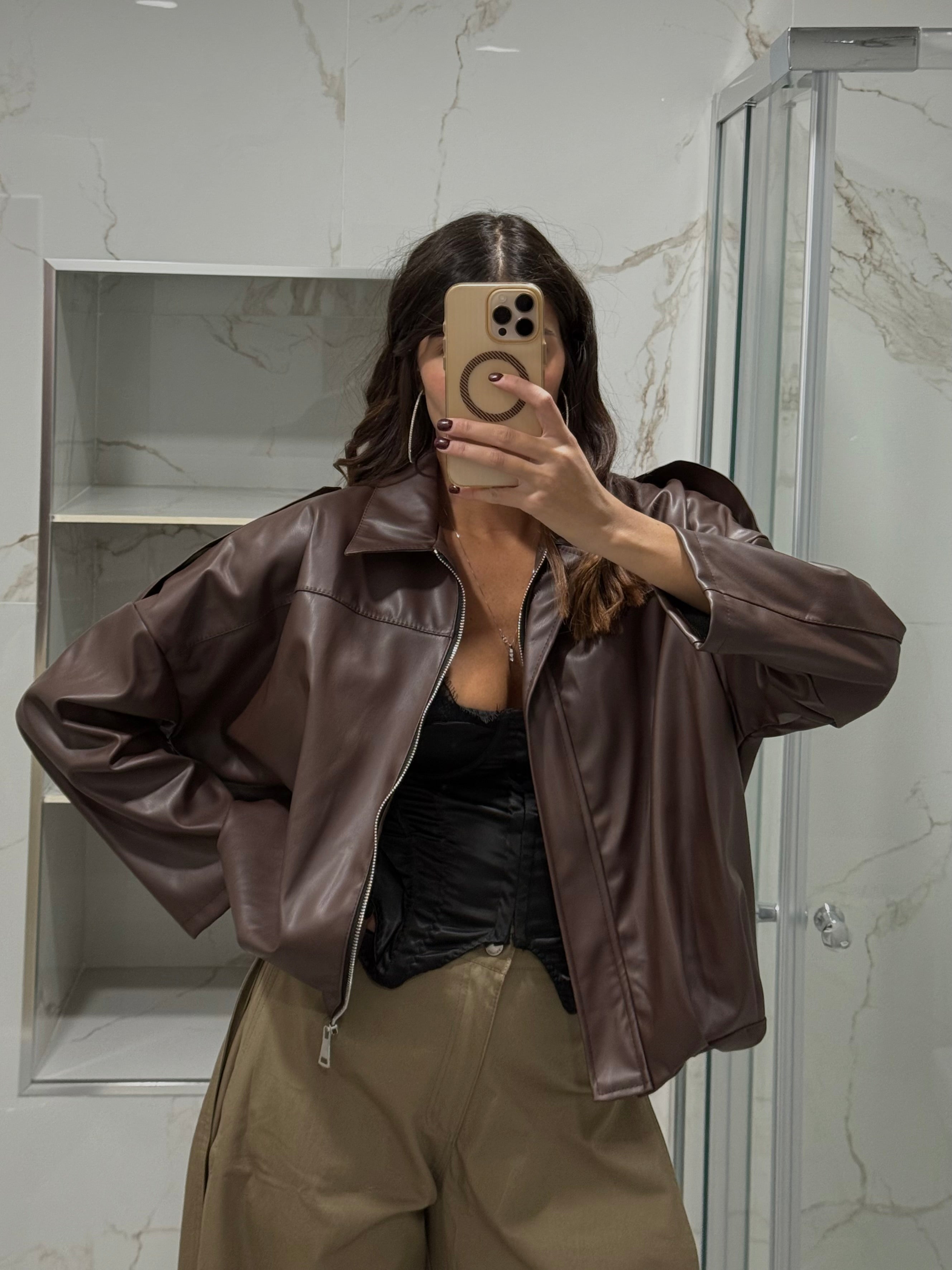 Bomber ecopelle marrone