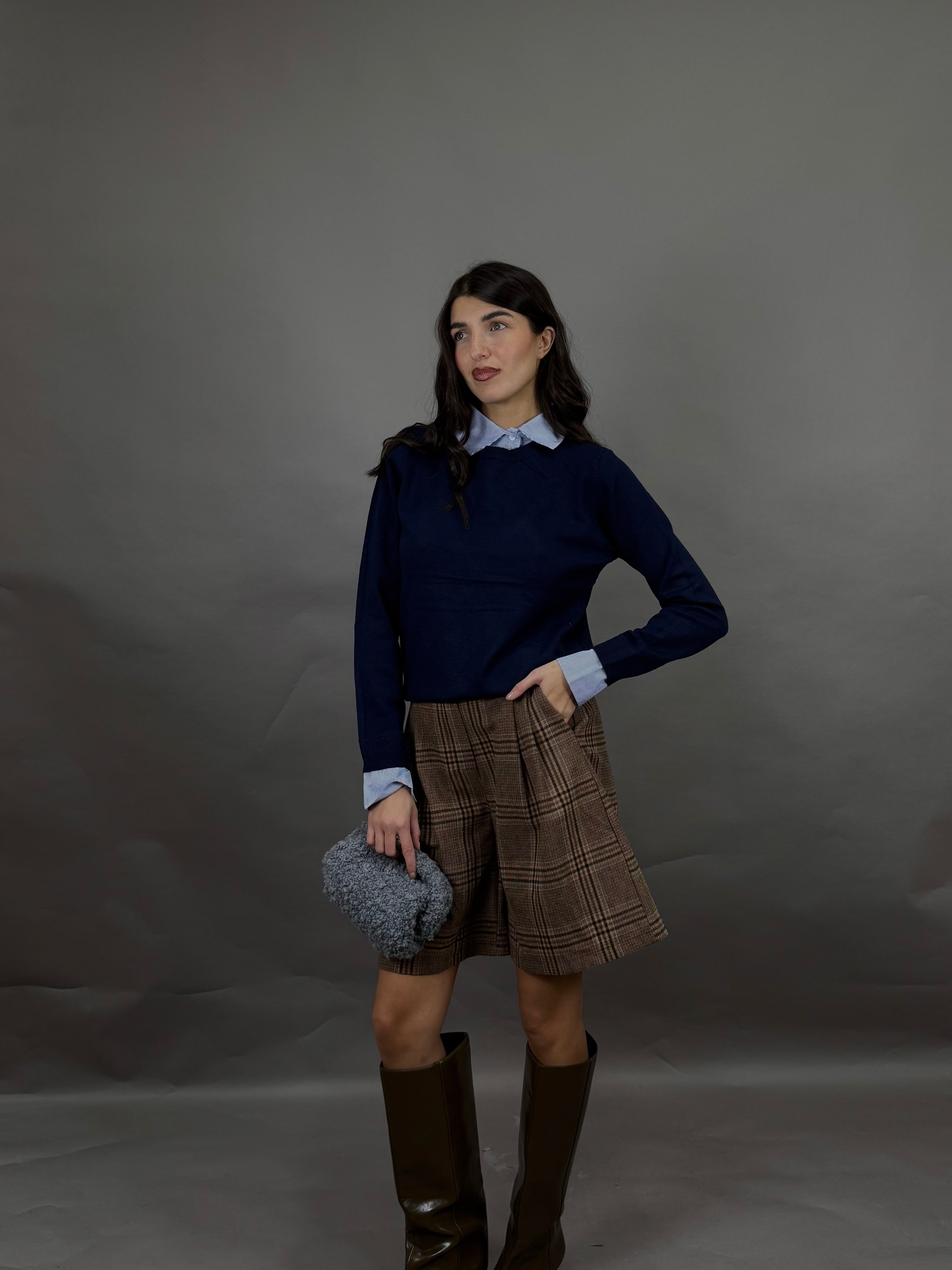 Maglione camicia fake blu