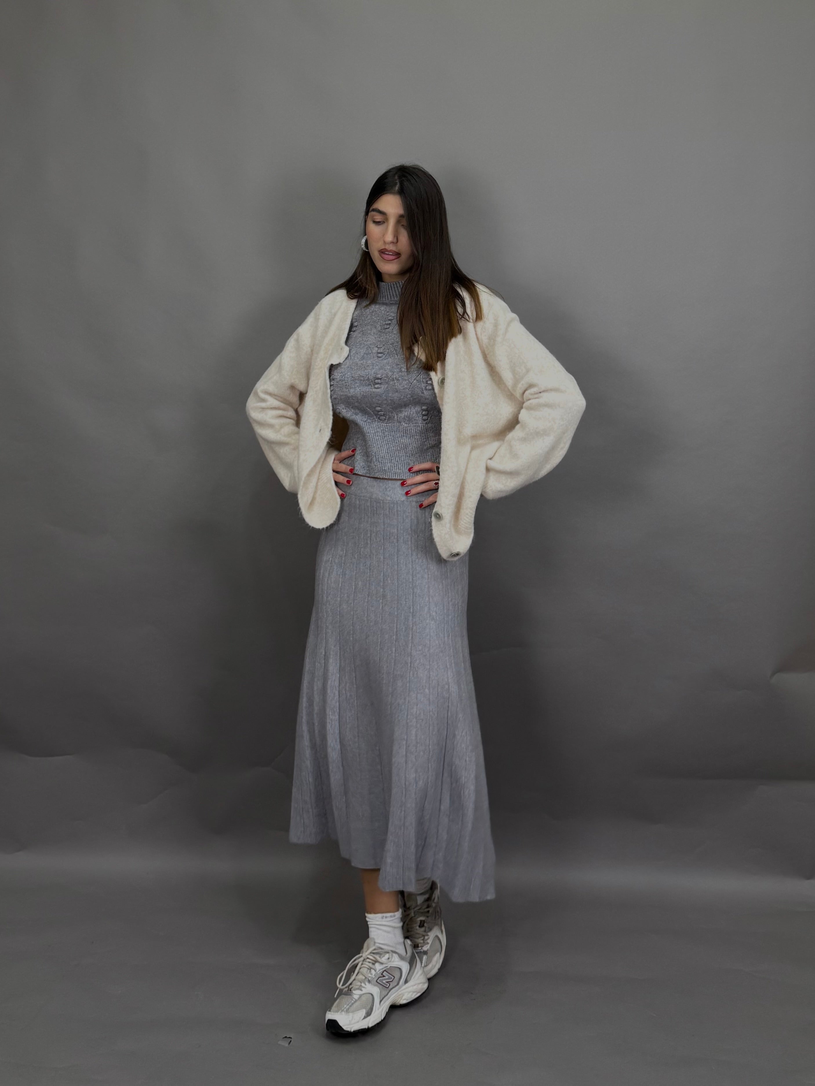 Gonna lana rasata grigia