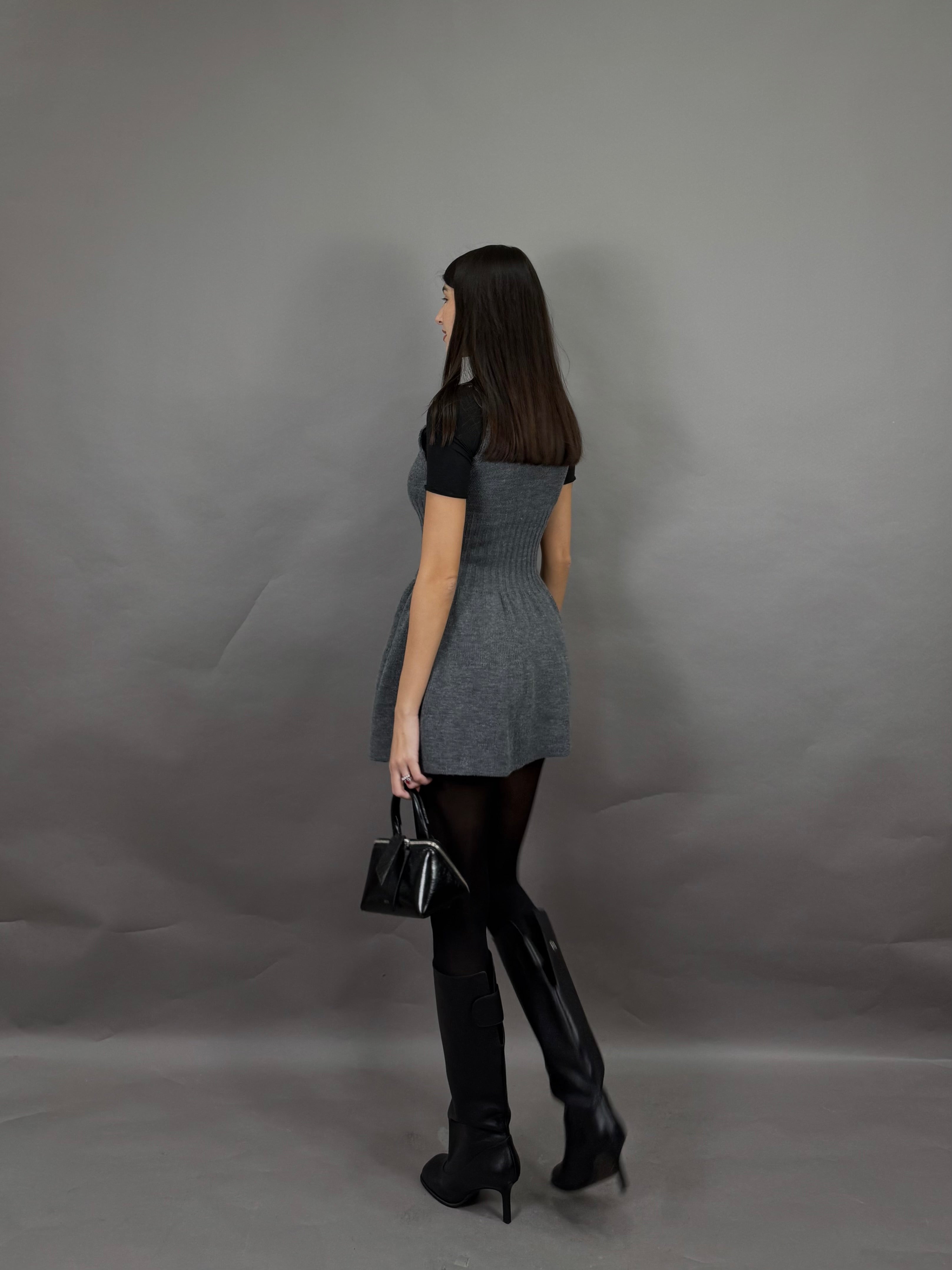 Dress lana rasata grigio