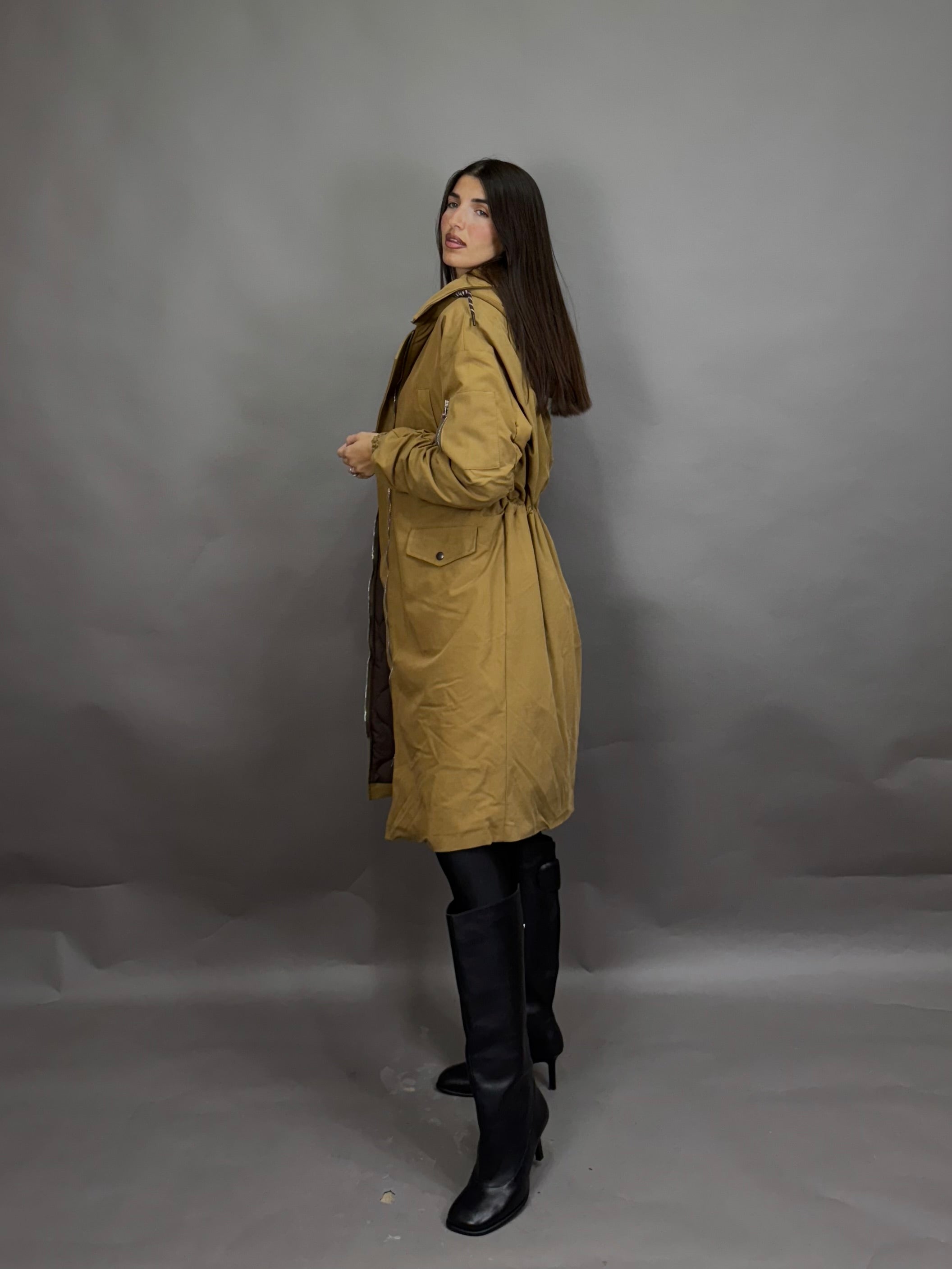 Parca cappuccio lumina senape