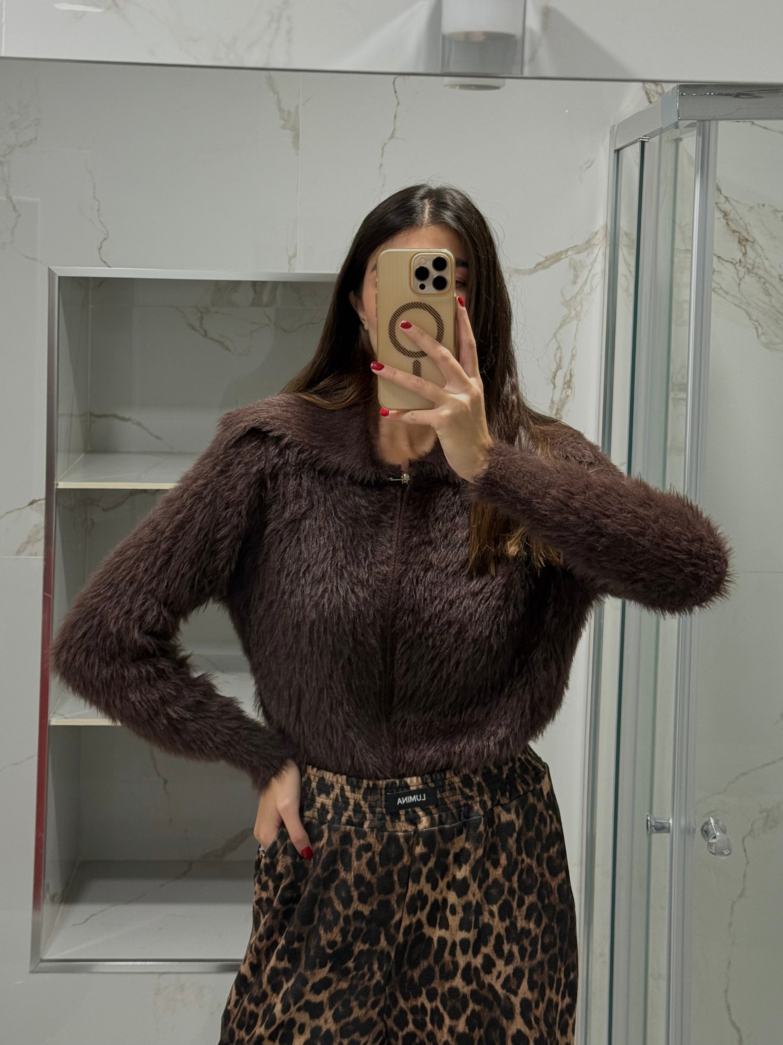 Cardigan pelo marrone