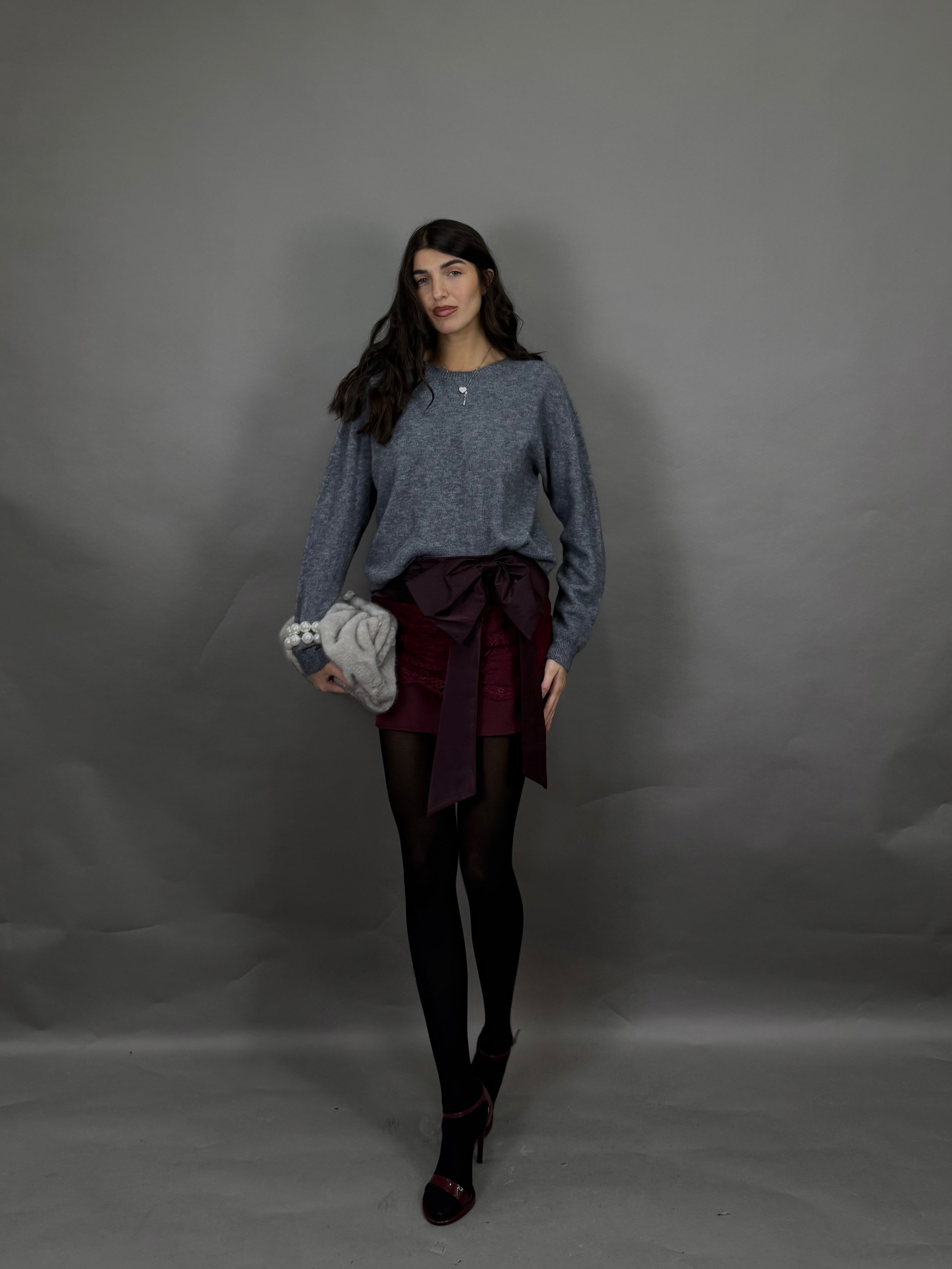 Gonna lumina fiocco bordeaux