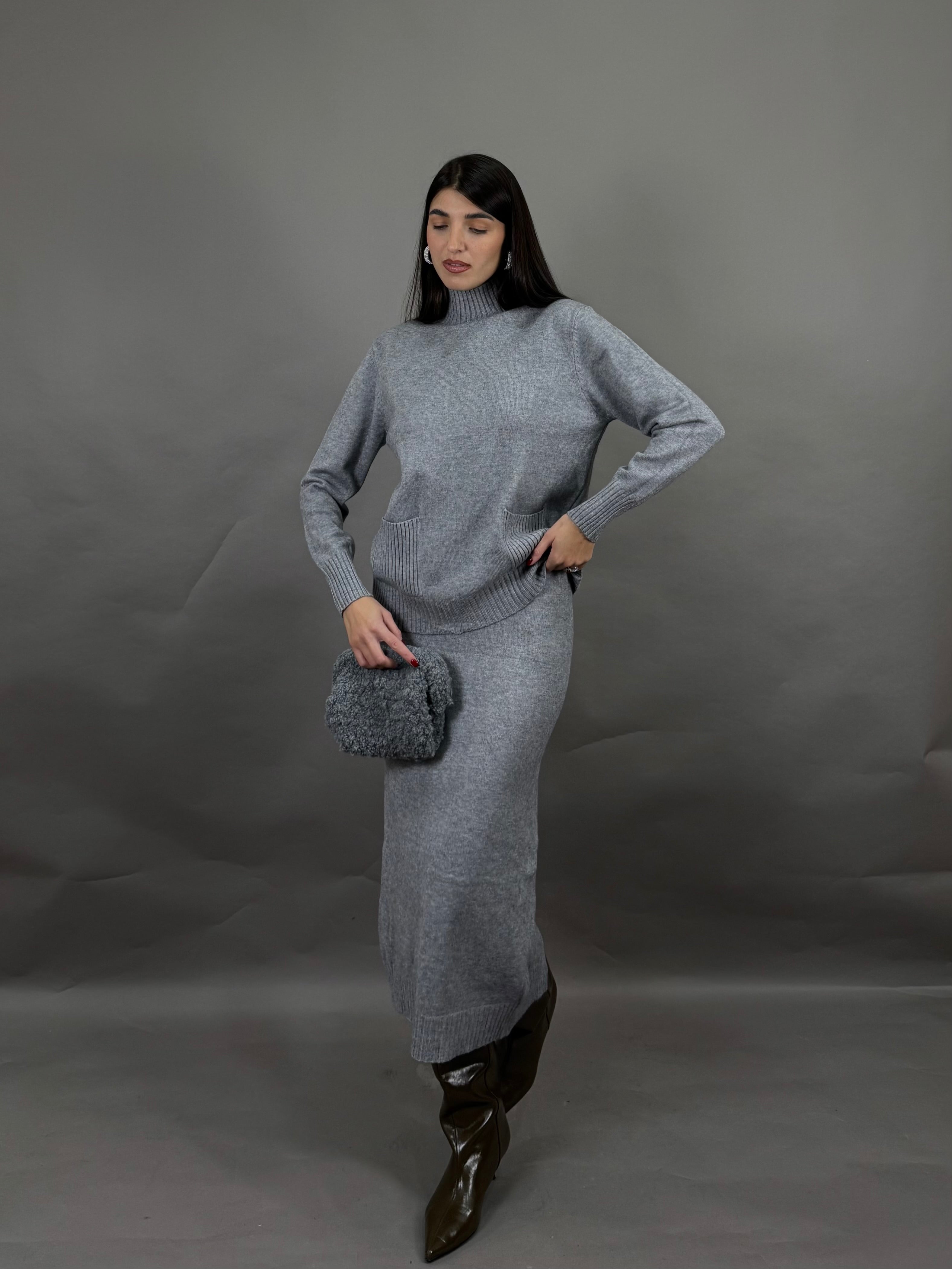 Coordinato lana rasata grigio