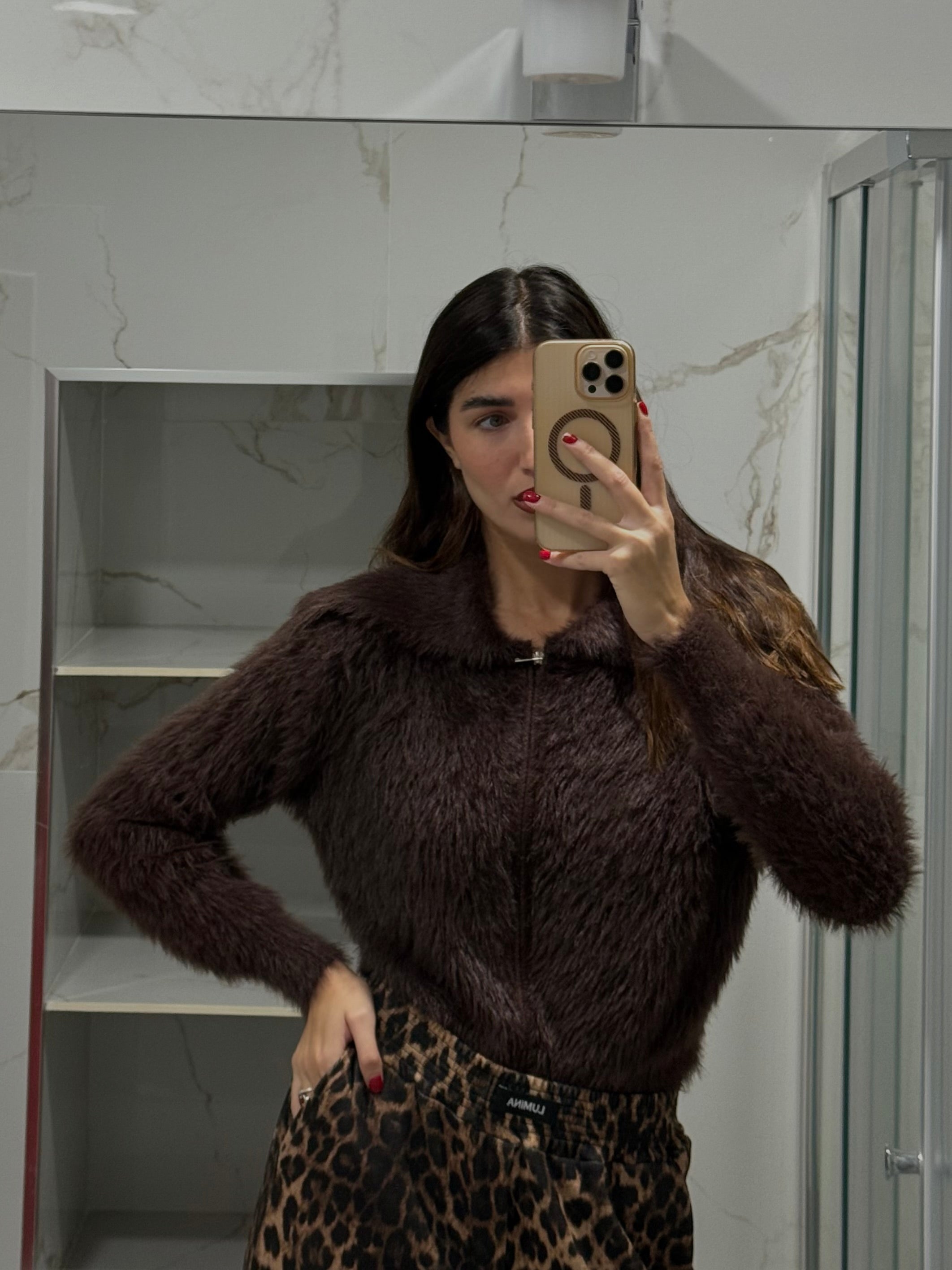 Cardigan pelo marrone